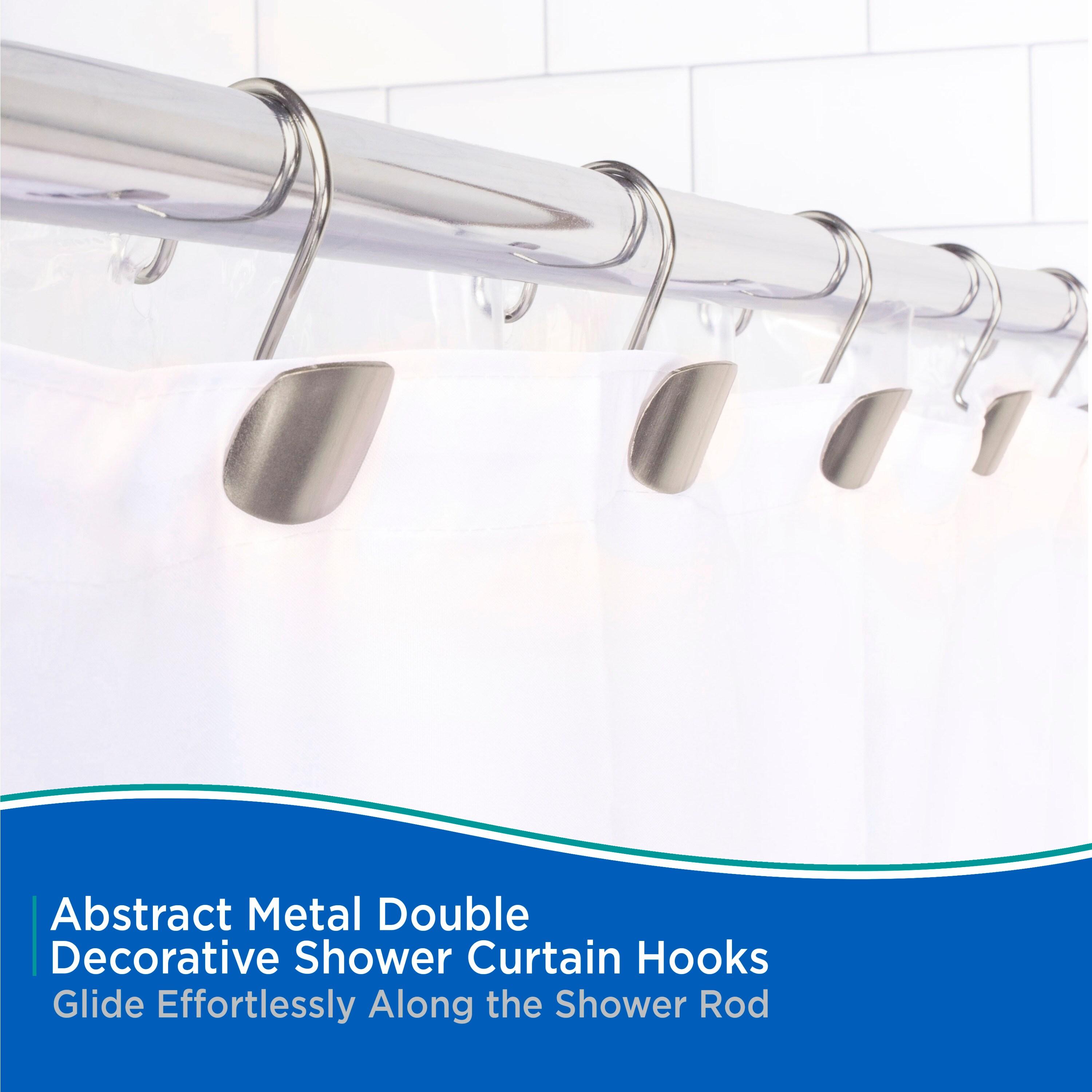 Kenney Kenney Abstract Rust-Resistant Metal Double Decorative Shower Curtain Hooks, Set of 12, Brushed Nickel (Set of 12)