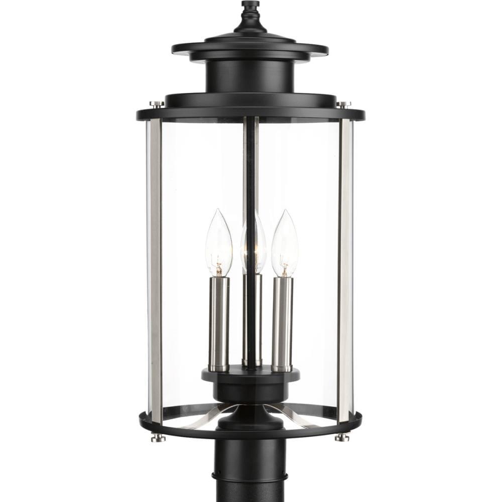 Progress Lighting, Squire Collection, 3-Light Post Lantern, Black Finish, Clear Glass Shade
