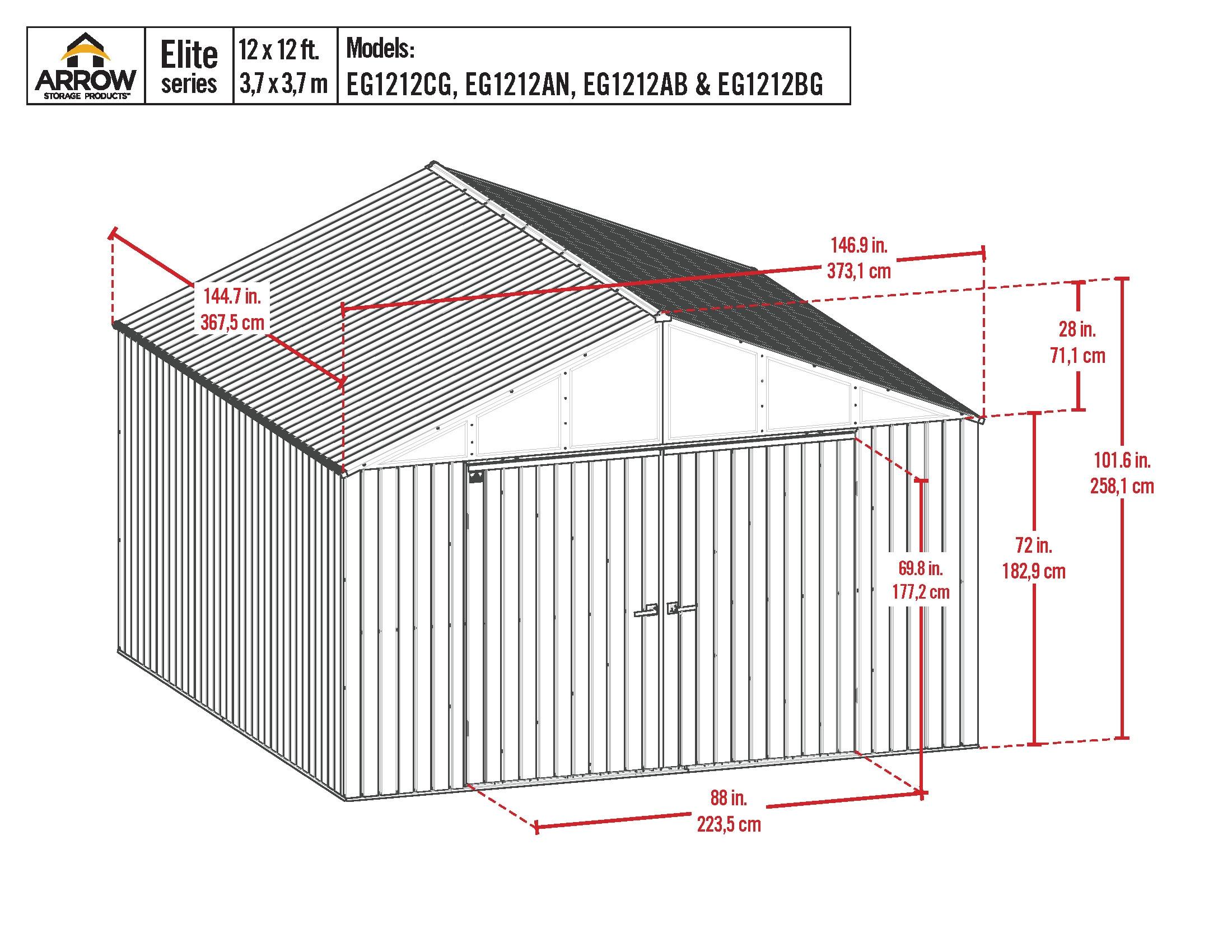 Arrow Elite 12 ft. W x 12 ft. D Galvalume Steel Storage Shed