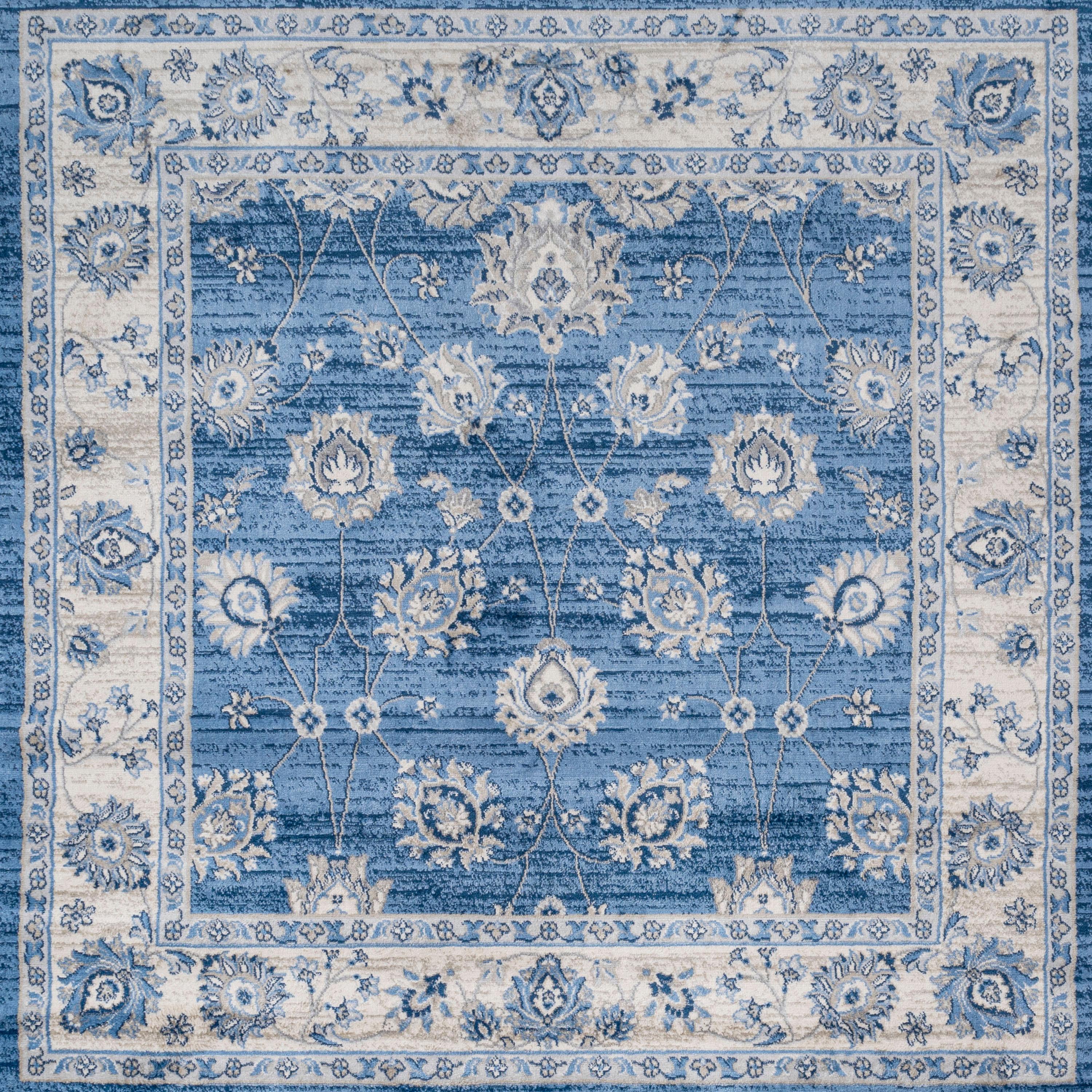 6' x 6' Modern Persian Vintage Moroccan Traditional Area Rug, Blue/Ivory - JONATHAN Y