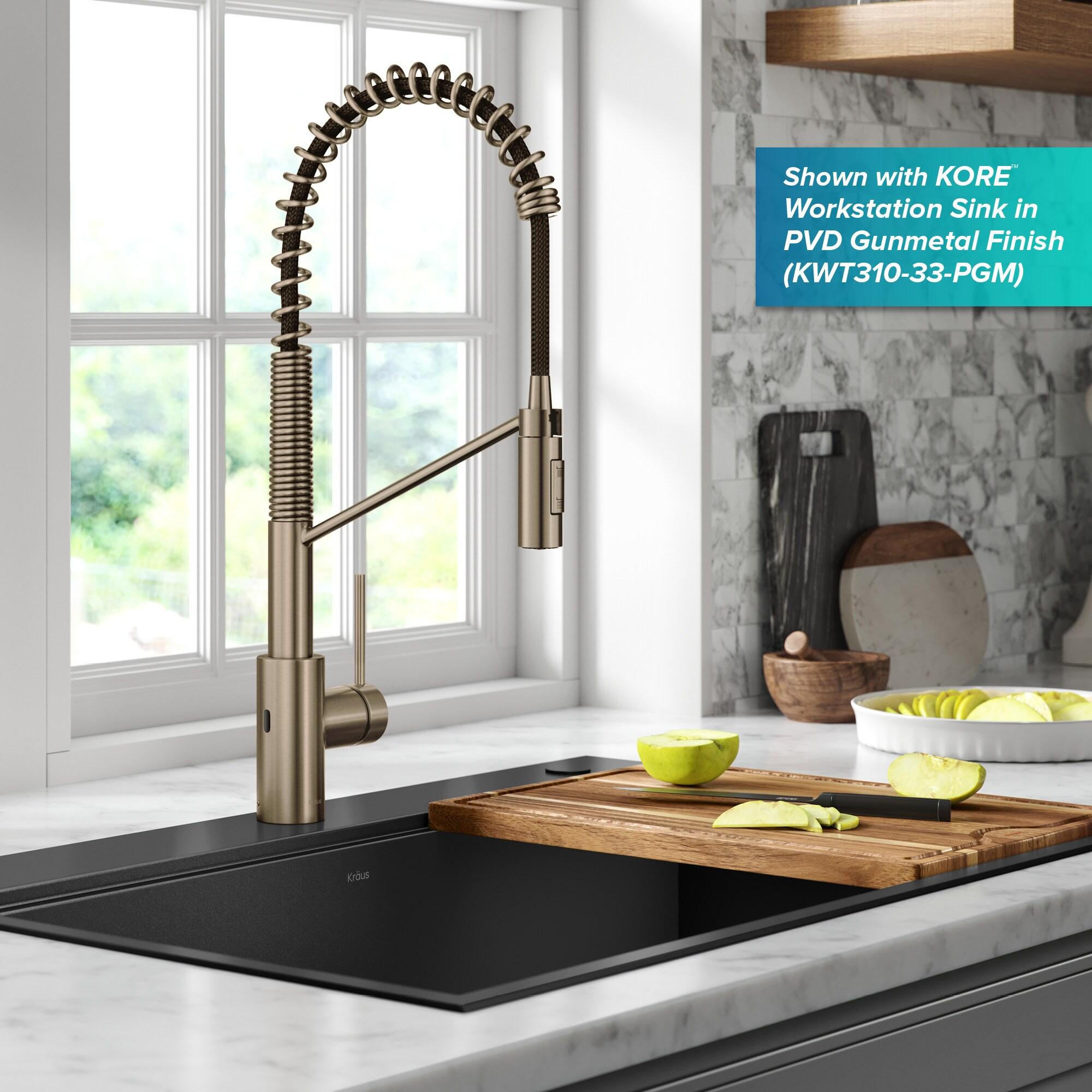 KRAUS Oletto Touchless Sensor Commercial Pull-Down Single Handle Kitchen Faucet with QuickDock Top Mount Assembly