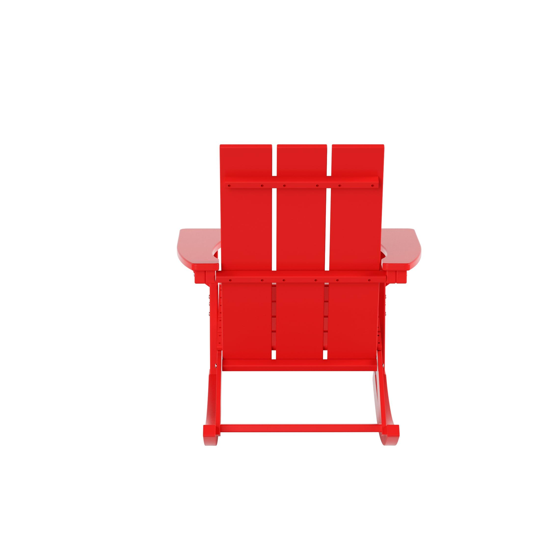 Polytrends  Shoreside Modern Eco-Friendly All Weather Poly Adirondack Rocking Chair Red
