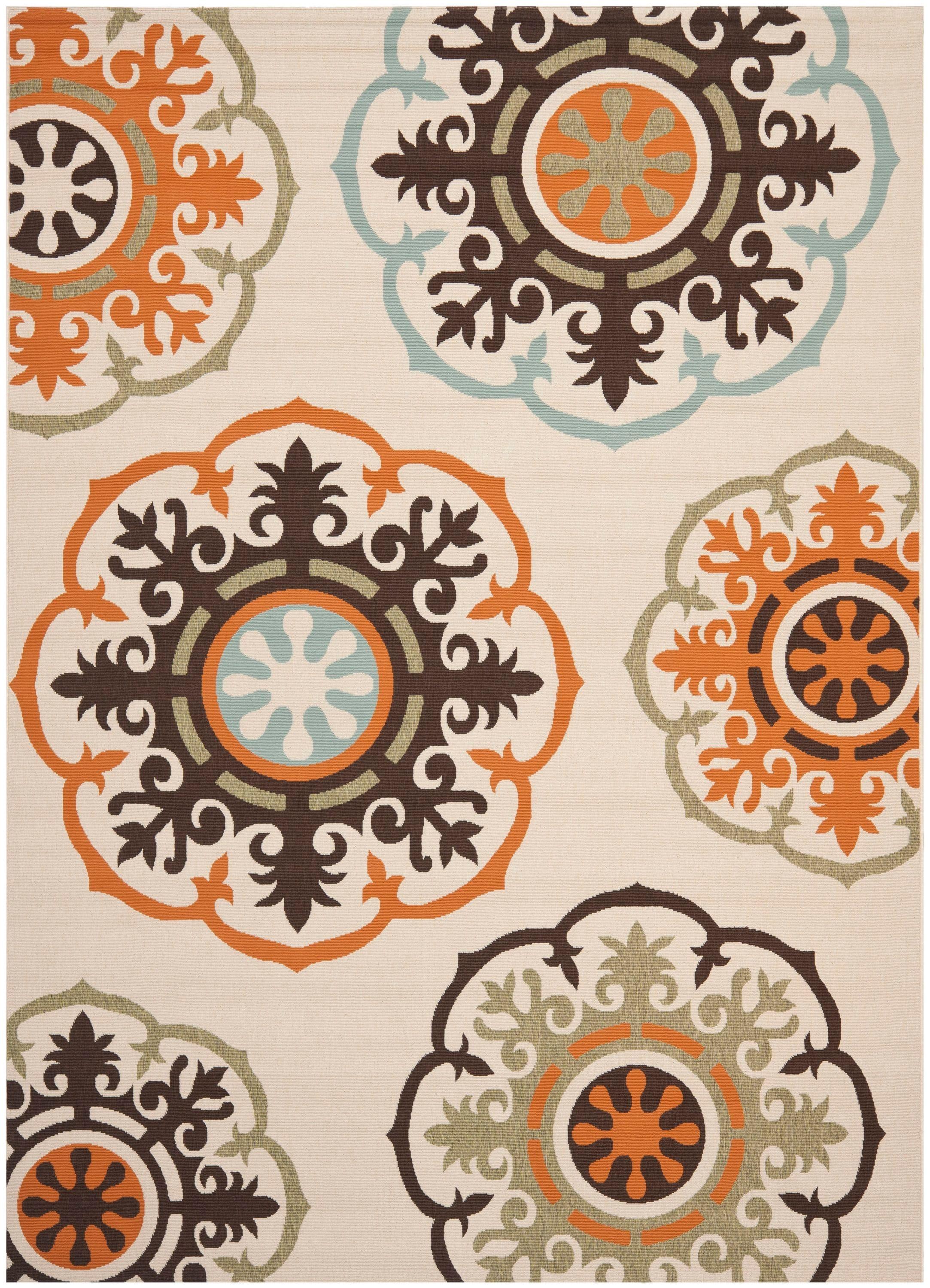 Veranda VER002 Power Loomed Indoor/Outdoor Area Rug - Cream/Terracotta - 8'x11' - Safavieh.