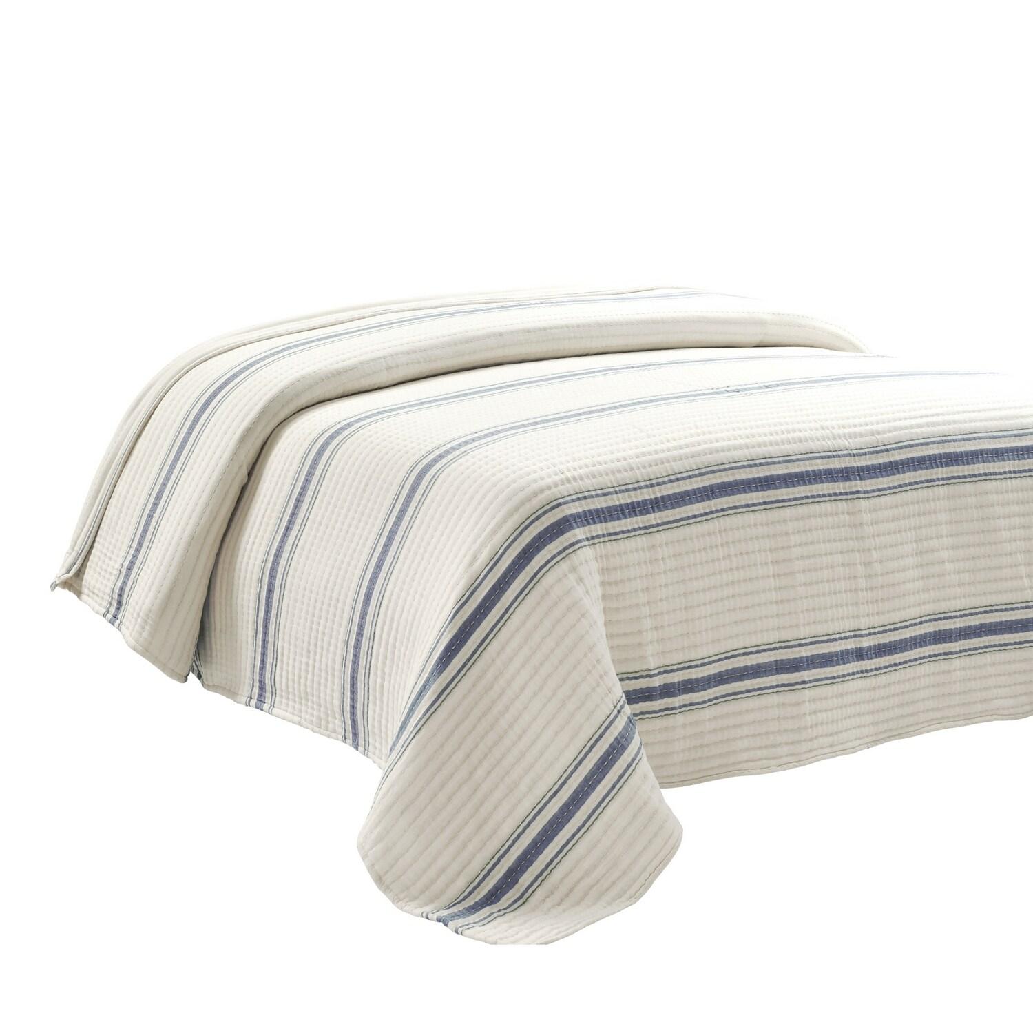 Lush Décor King Farmhouse Stripe Kantha Pick Sti Thread Counth Yarn Dyed Woven Single Quilt/Coverlet Navy: Reversible, OEKO-TEX Certified