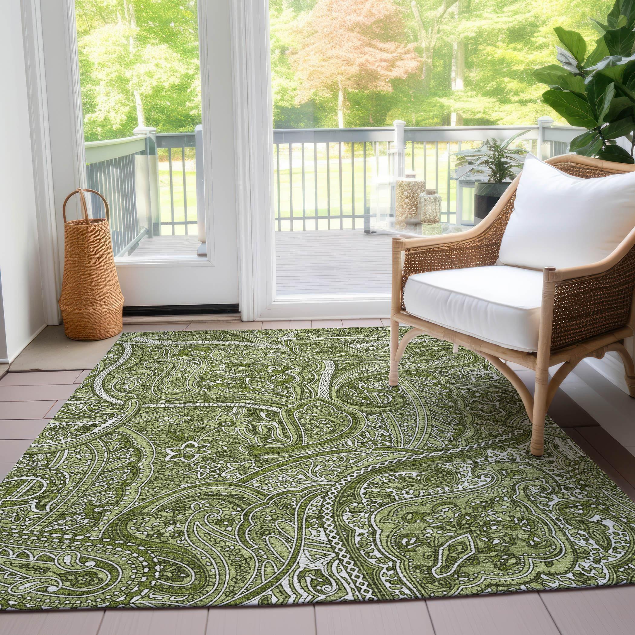 Addison Rugs Machine Washable Indoor/ Outdoor Chantille Traditional Paisley Rug Green - 2'6" x 3'10"