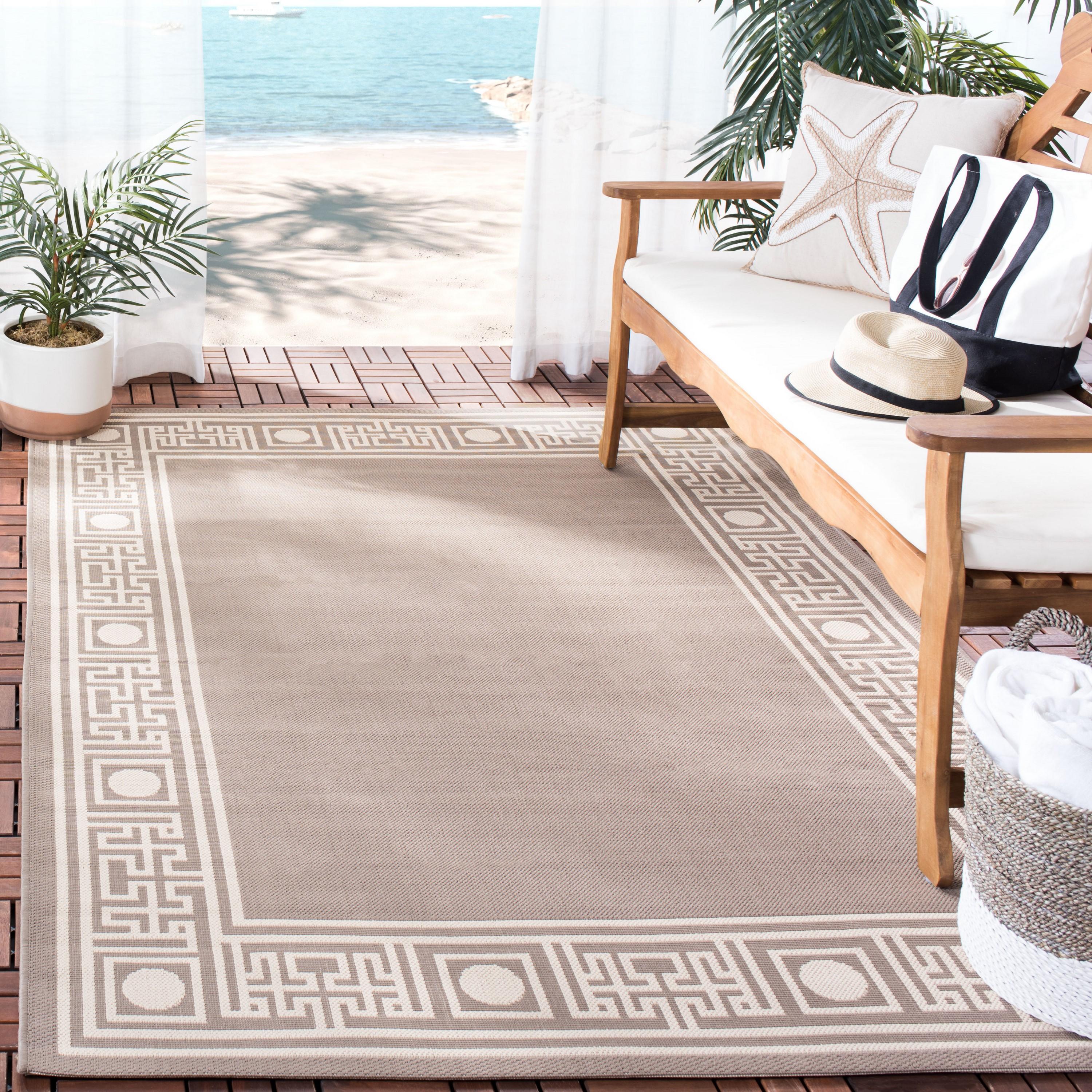 SAFAVIEH Courtyard Chase Oriental Indoor/Outdoor Area Rug, Dark Beige/Beige, 2'7" x 5'