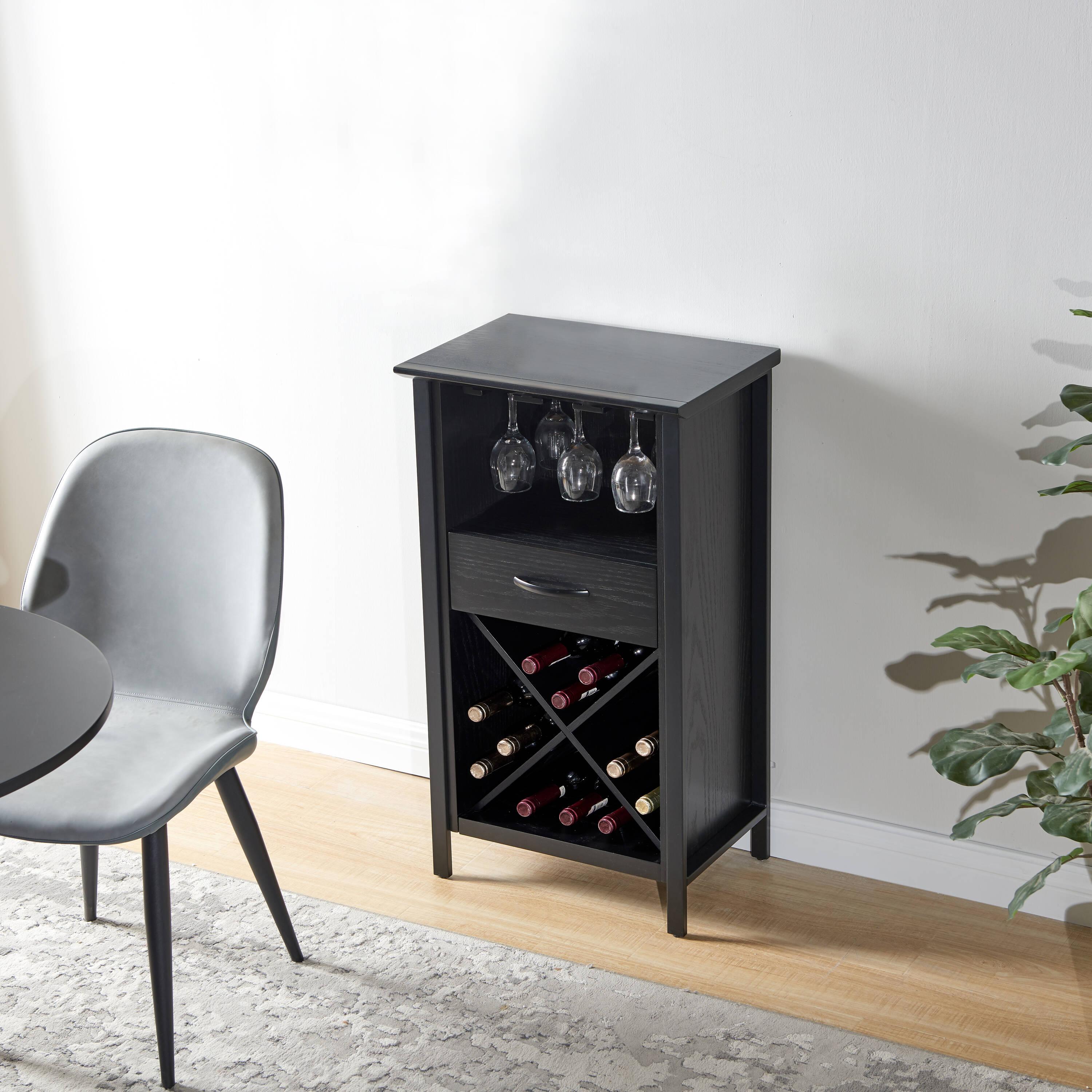 Leick Home Leah Mini Bar Cabinet for Stemware and Bottle Storage, Black