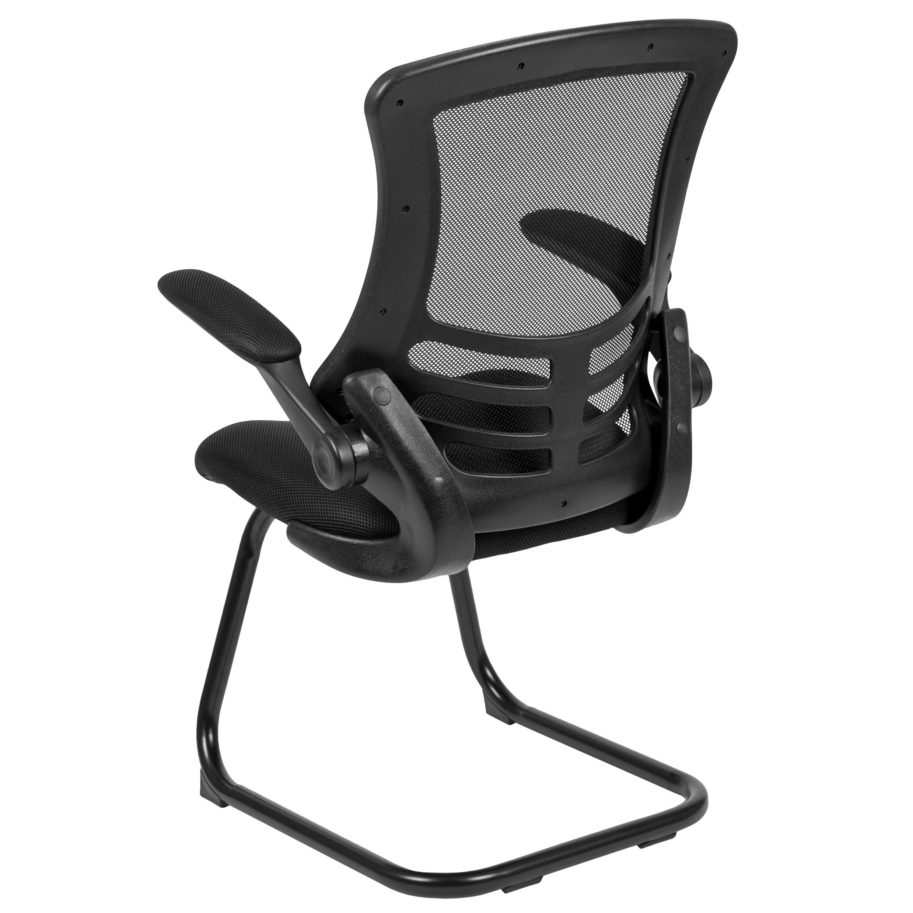 Flash Furniture Kelista Black Mesh Sled Base Side Reception Chair with Flip-Up Arms