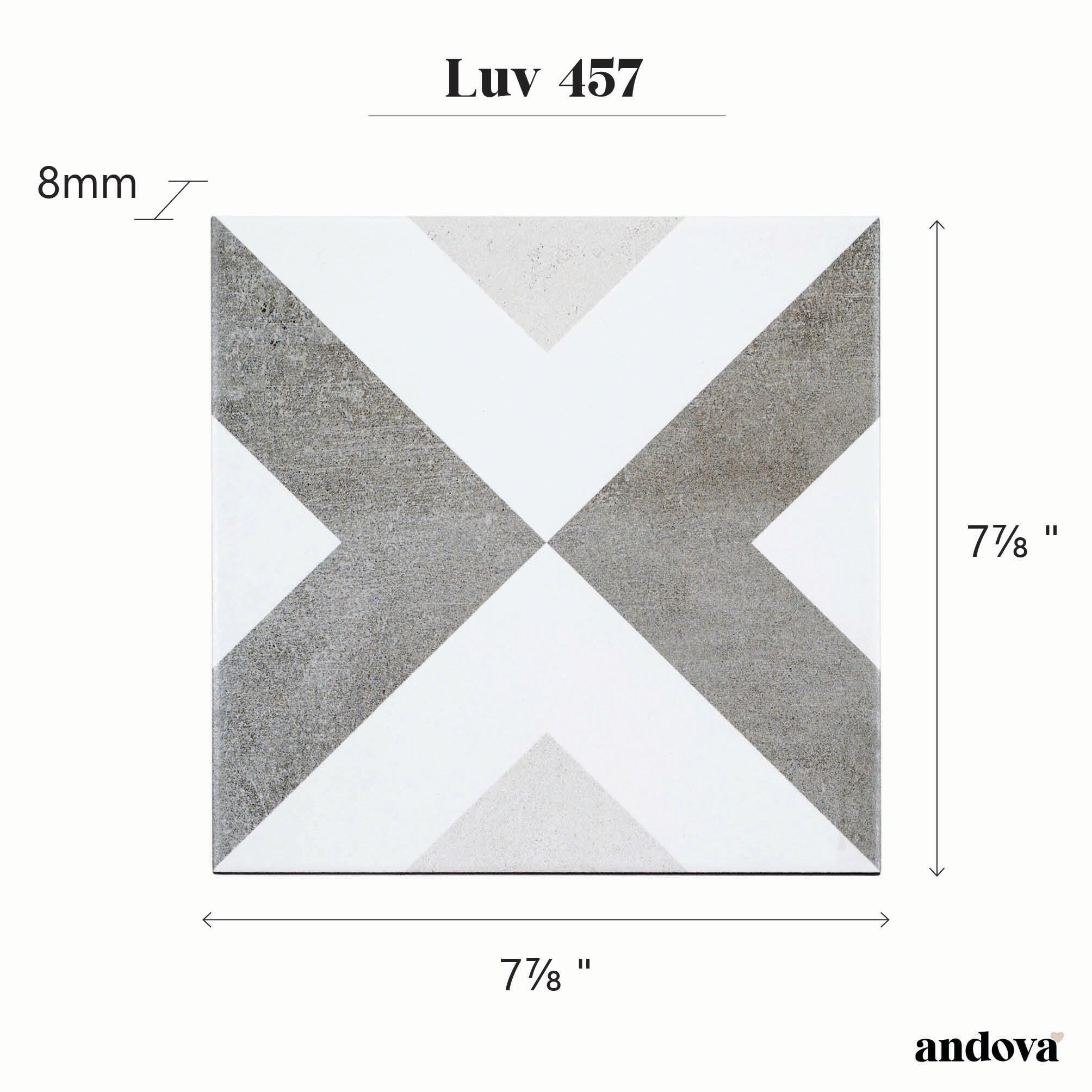 Luv Ahava Grey 8-in Encaustic Matte Porcelain Wall & Floor Tile