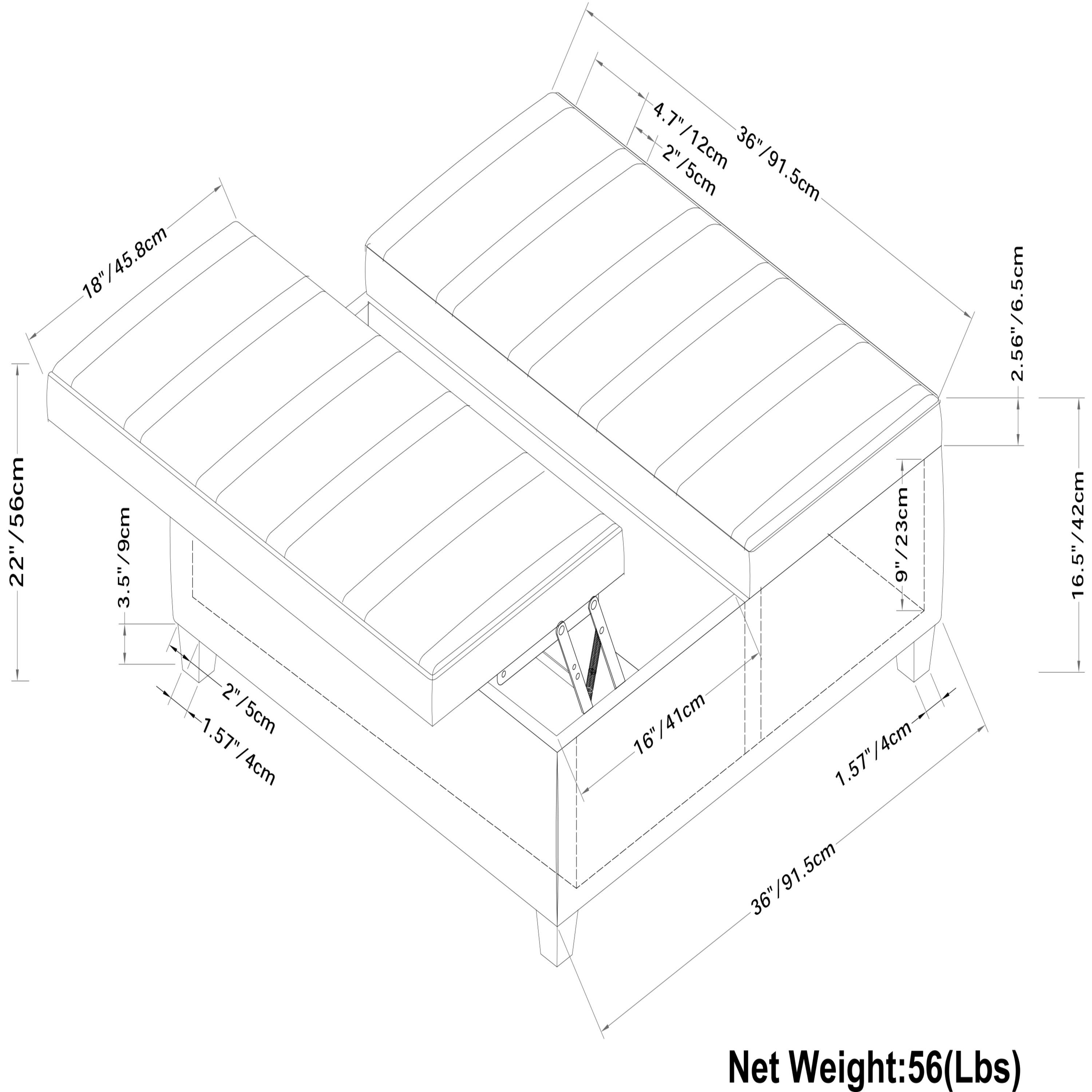 Simpli Home Ellis 36"W Upholstered Square Coffee Table Storage Ottoman with Split Lift Top