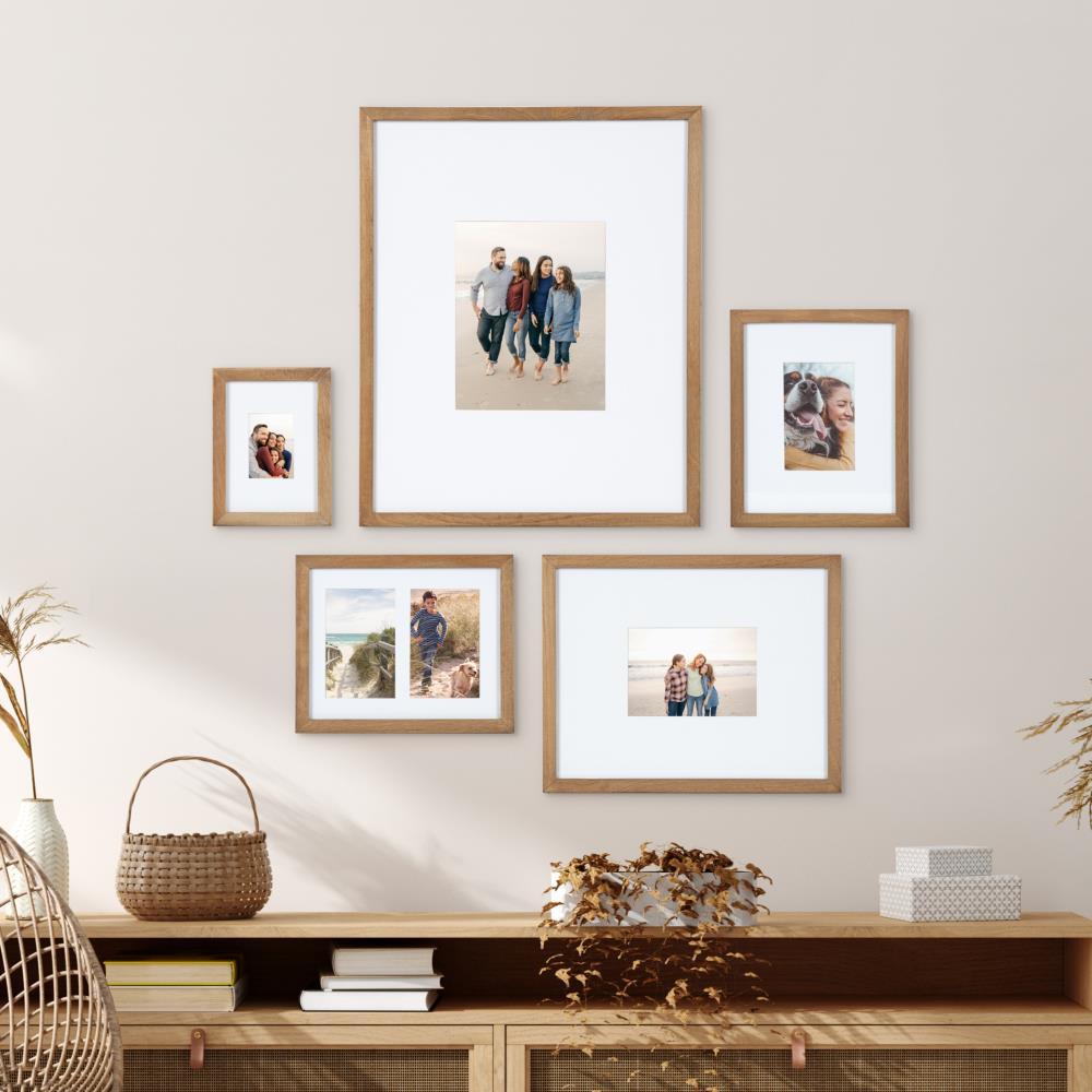 Kate and Laurel Gallery Transitional Frame Set, Set of 5, Rustic Brown, Sophisticated Picture Frame Collage With Multiple Sizes Included