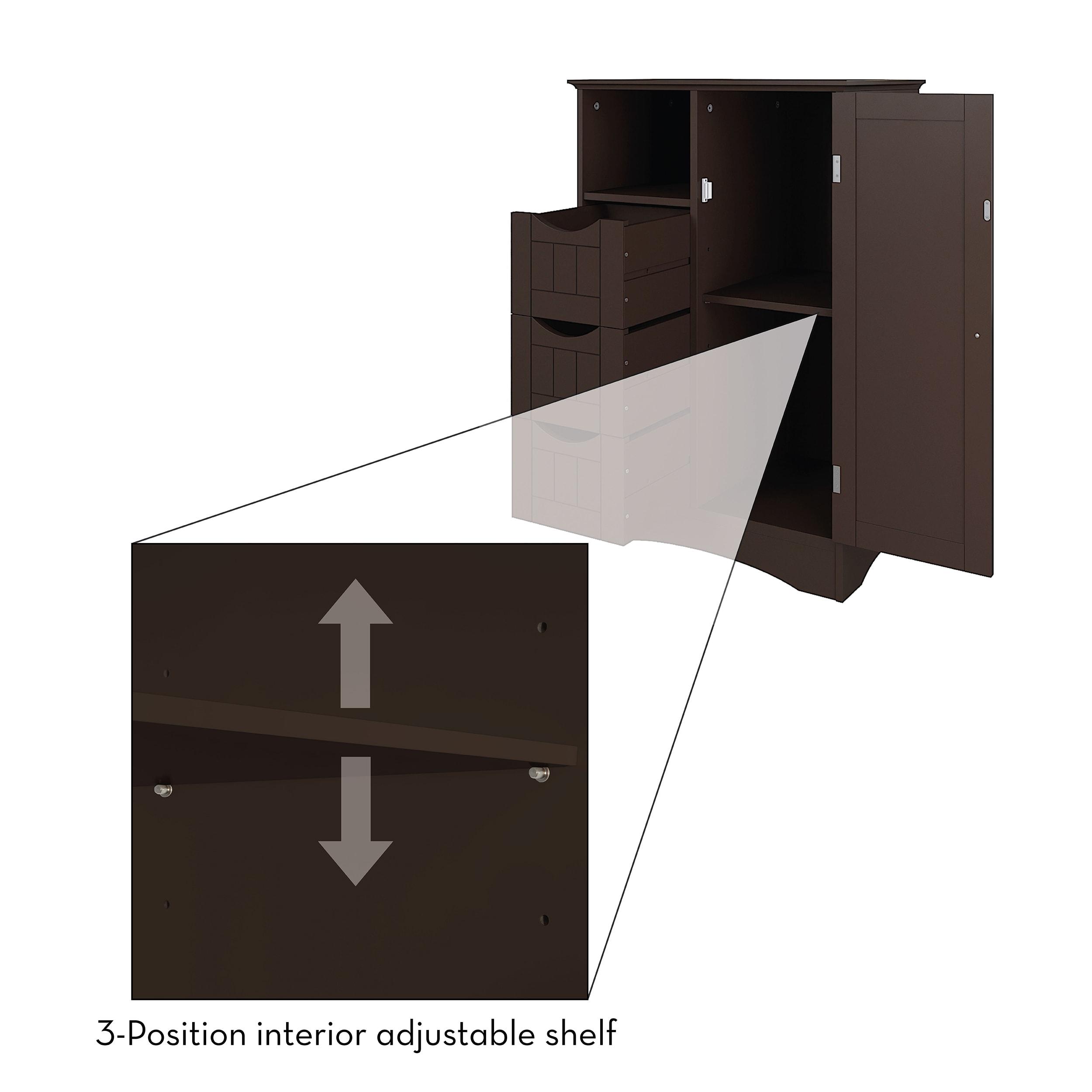 RiverRidge Ashland Single Door Bathroom and Laundry Storage Cabinet with 3 Drawers, Open and Adjustable Shelf