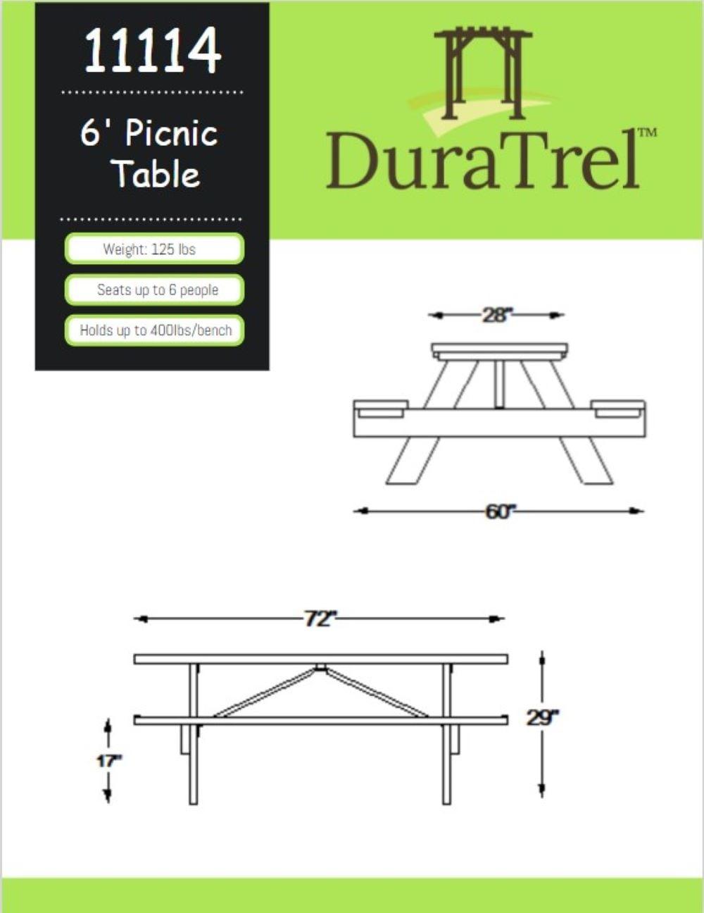 DuraTrel 6' Traditional White Vinyl Picnic Table