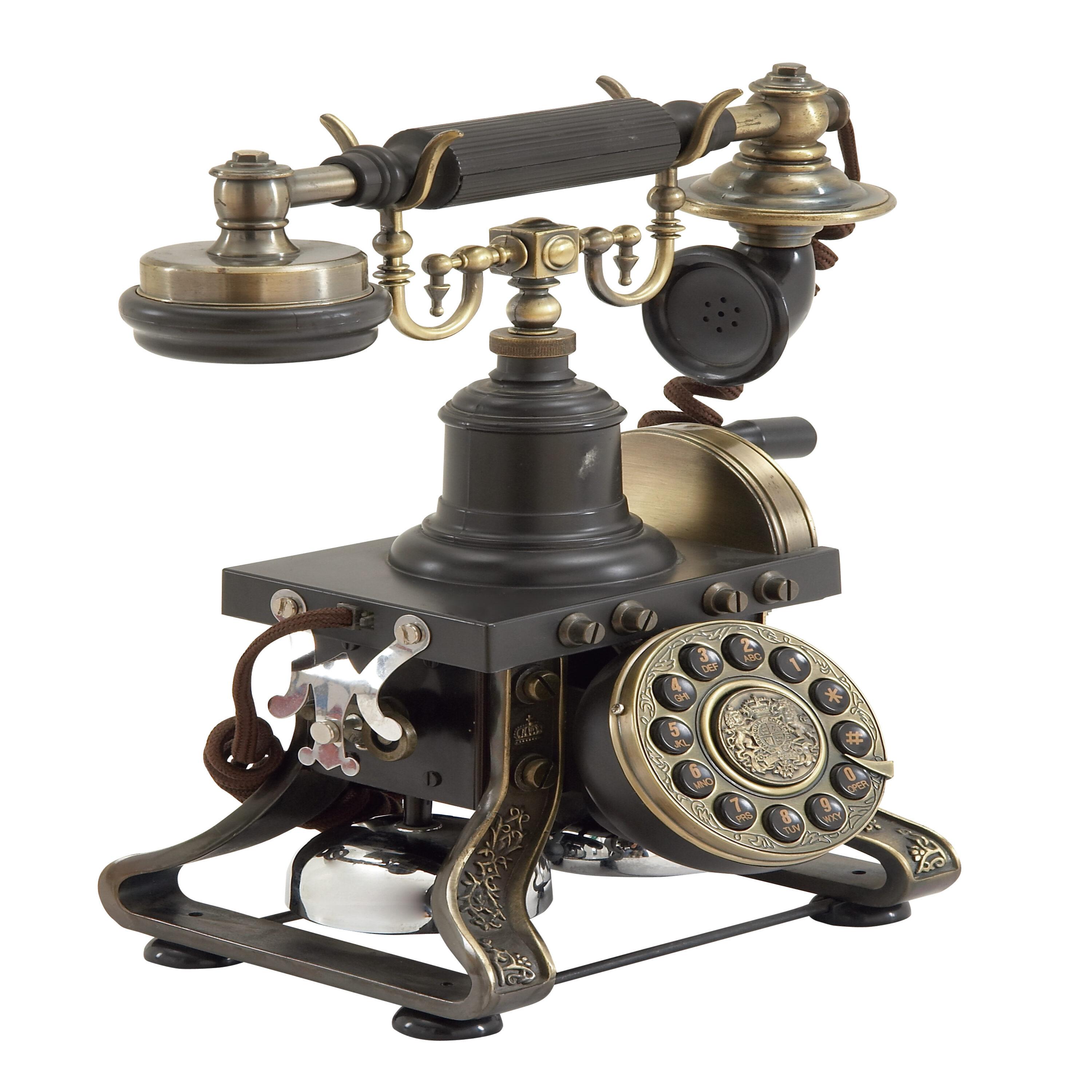 DecMode Vintage Telephone Accent Décor with Tarnish Black and Brass Finish, 10"W x 12"H