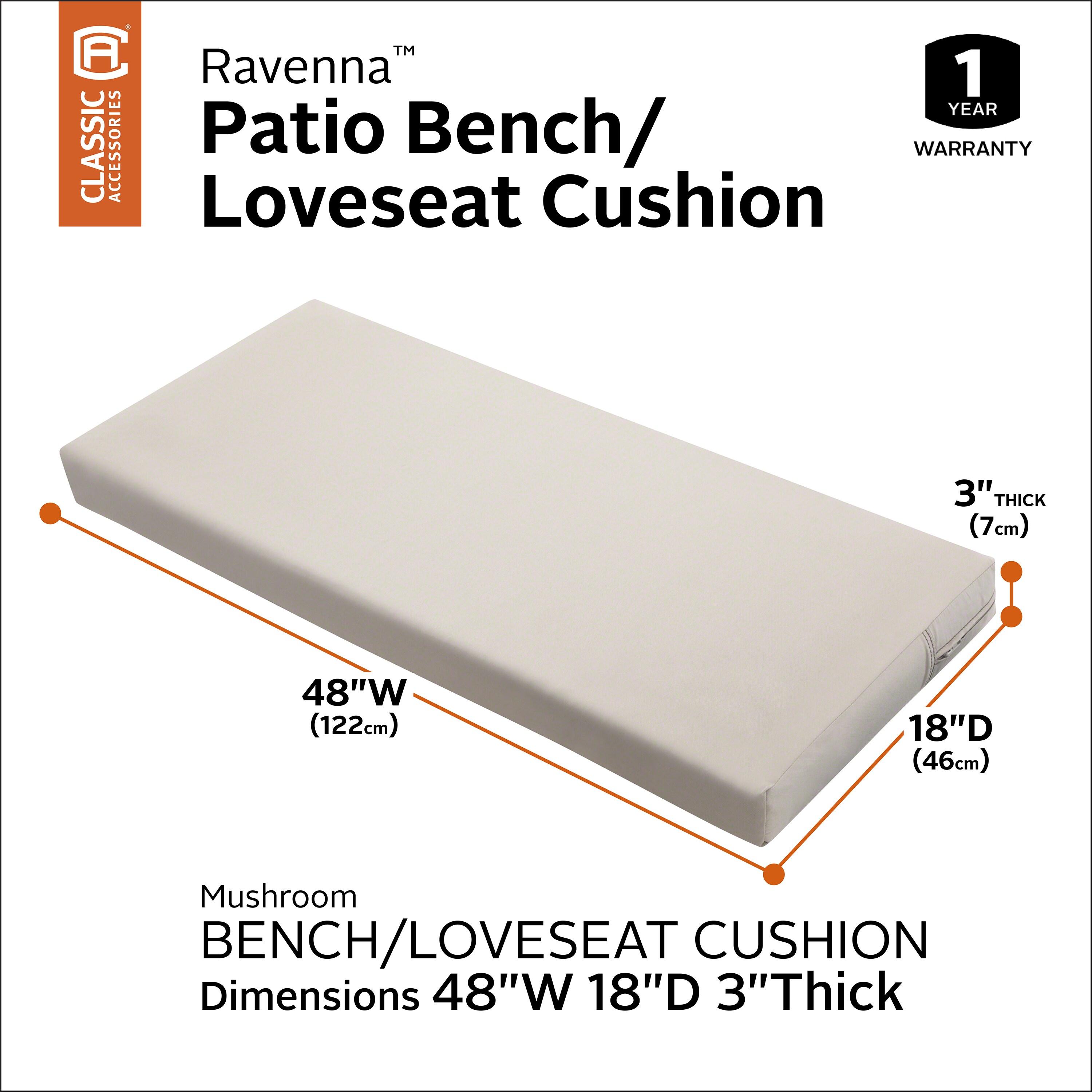 Classic Accessories Ravenna Water-Resistant Patio Bench/Settee Cushion, 48 x 18 x 3 inch, Mushroom
