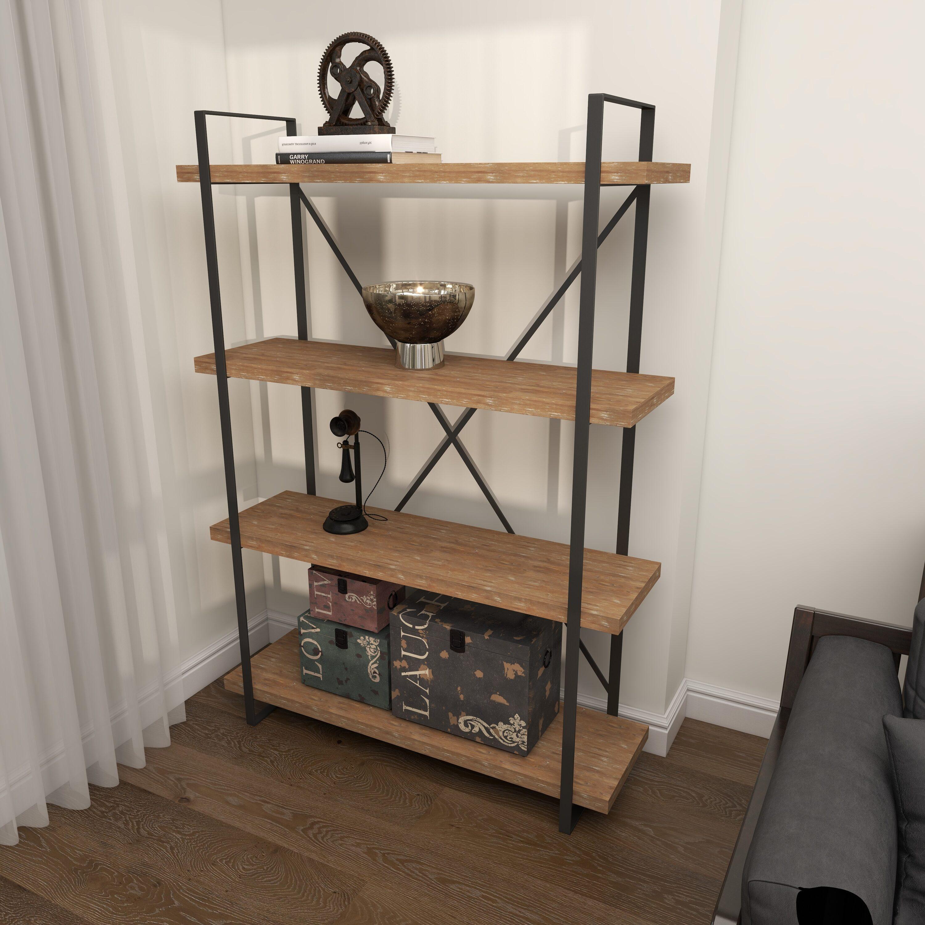 67" Tall Industrial Metal and Wood Bookshelf Brown - Olivia & May