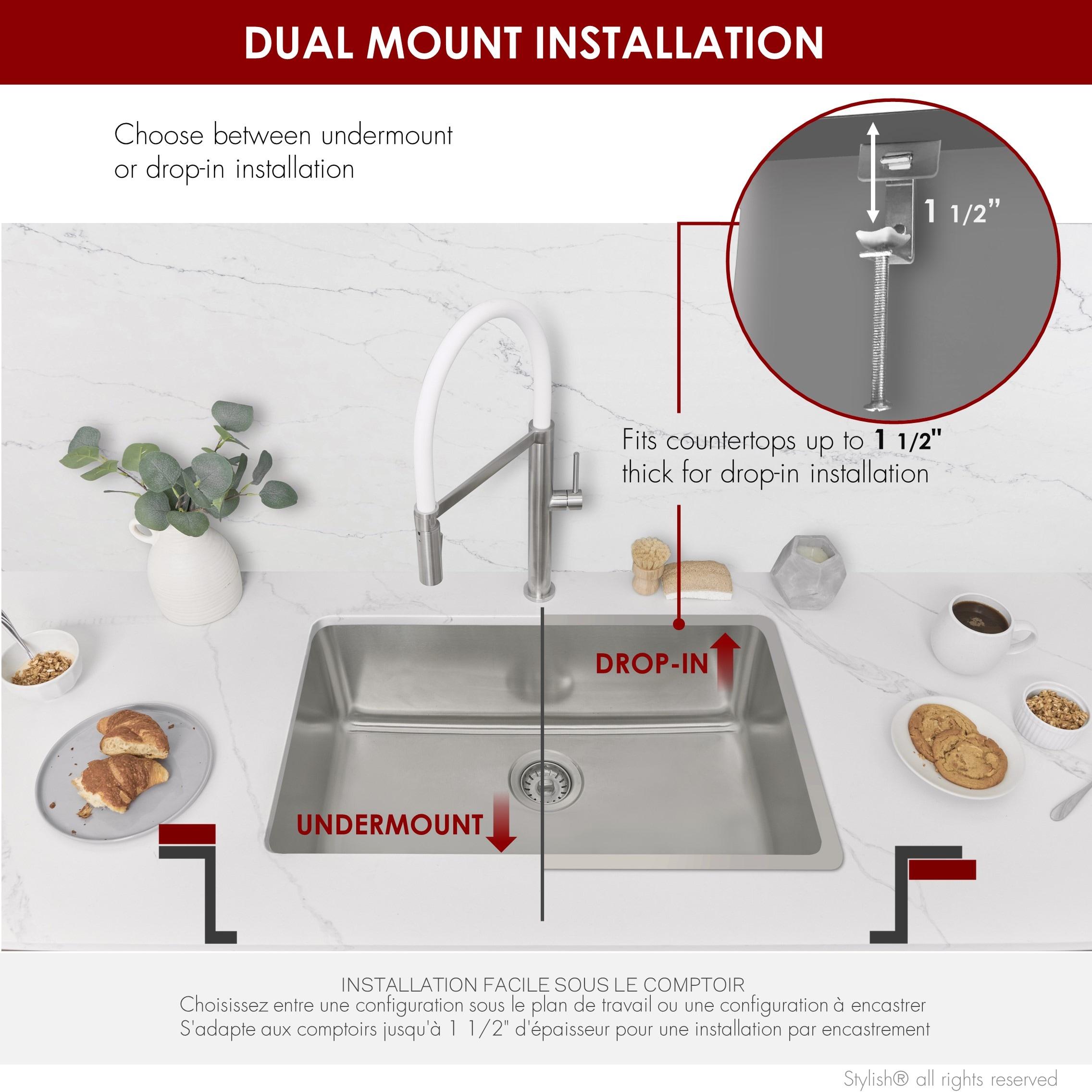 Builder Stylish Olite Dual-Mount 27" Stainless Steel Single Bowl Kitchen Sink