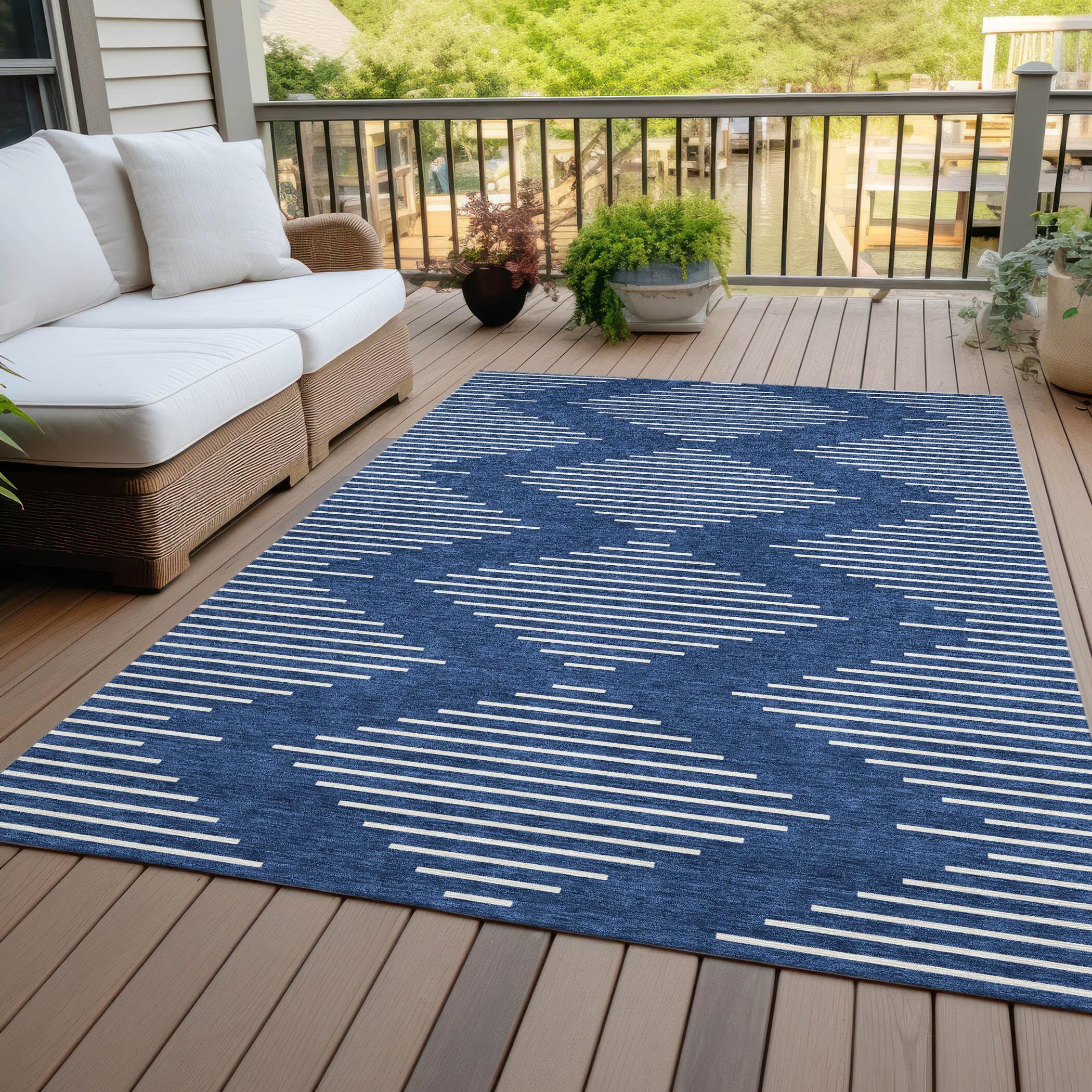 Navy Rectangular Washable Synthetic Flat Woven Rug, 2'6" x 3'10"
