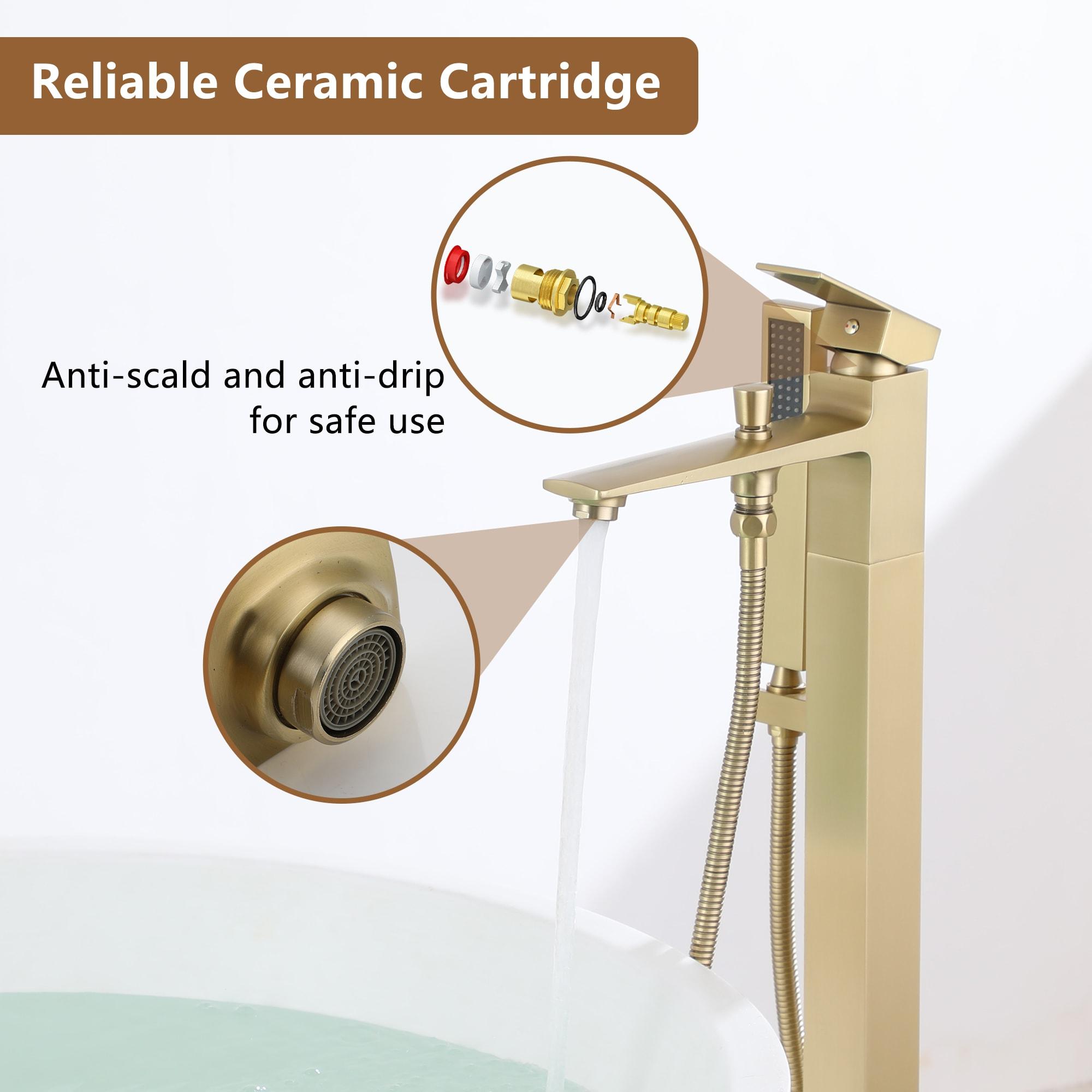 mondawe Single Handle Floor Mounted Freestanding Tub Filler with Diverter MDLT0055-BG