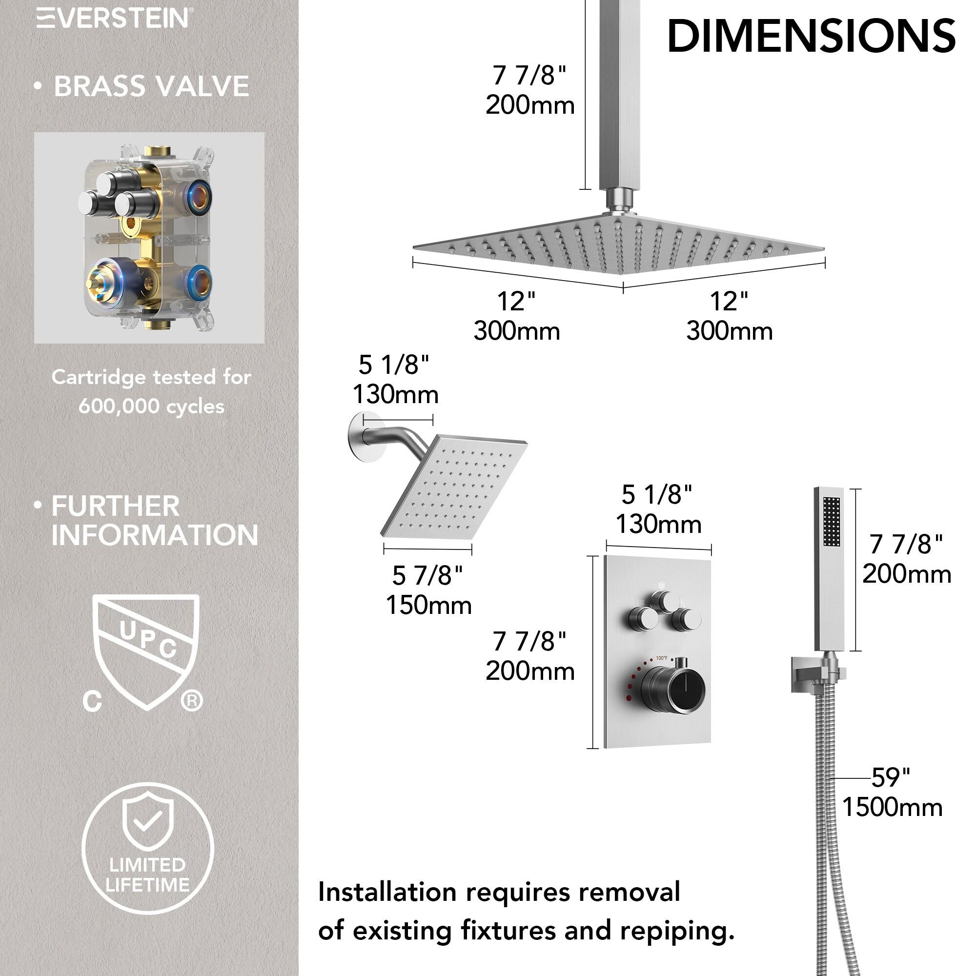 DualJetSpa 15-Spray Patterns 16" & 6" Dual Shower Head, Shower FaucetSystem with Thermostatic Rough-in Valve and Body Jets