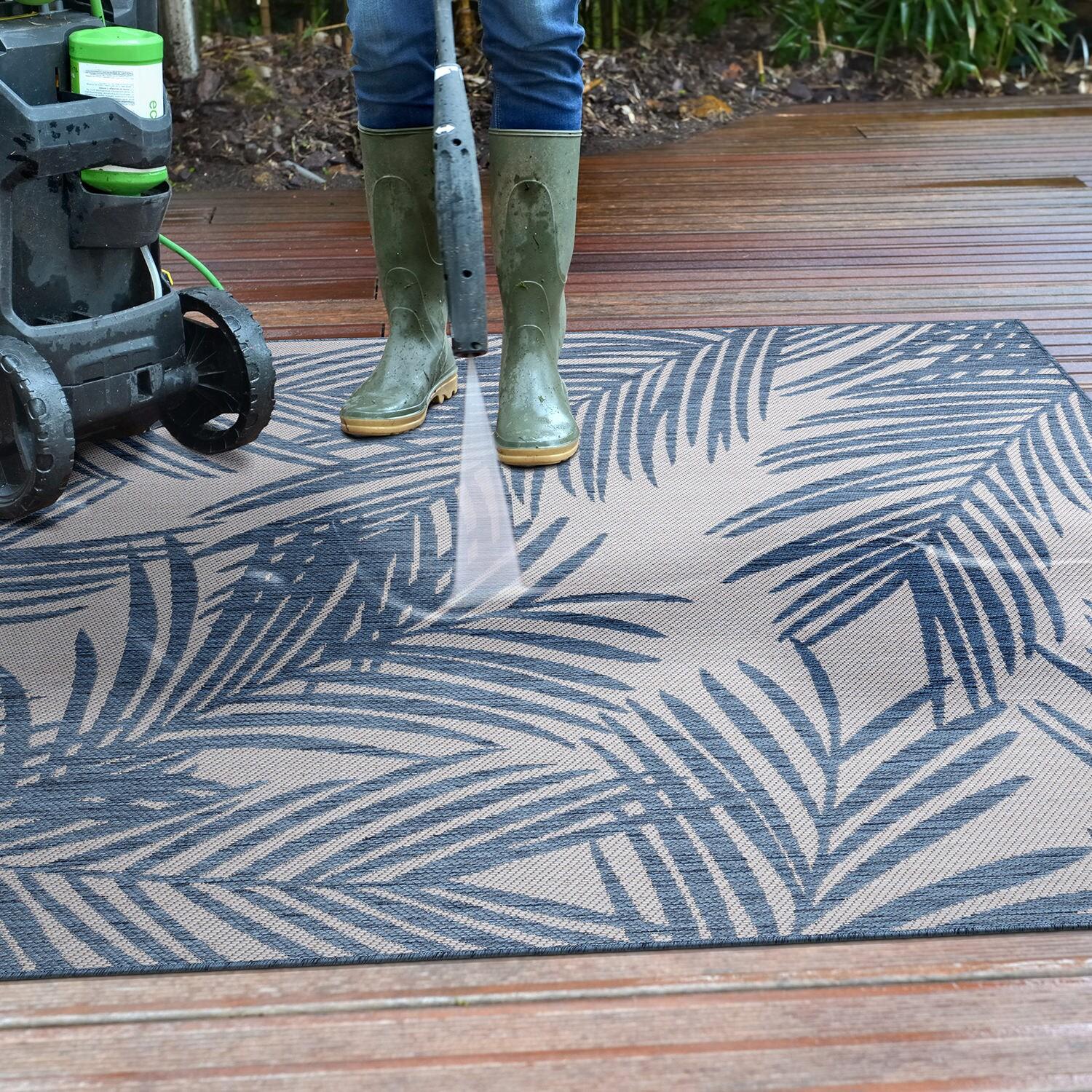 World Rug Gallery Contemporary Distressed Leaves Textured Flat Weave Indoor/Outdoor Area Rug - BLUE 5' X 7'