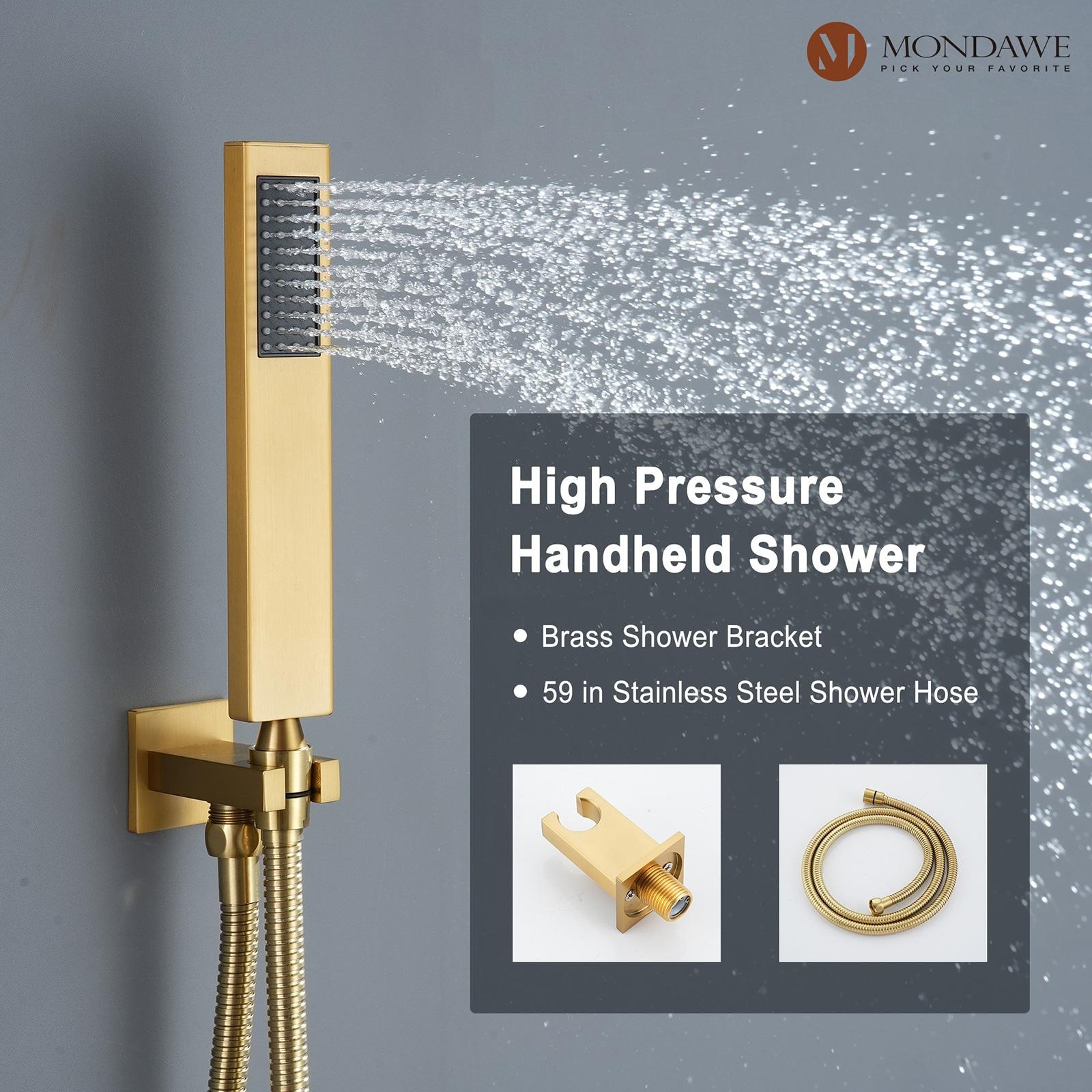 mondawe WF6310-12BG Herathena 3 Functions Ceiling Mounted Luxury Shower System with 6 Body Jets (Rough-in Valve Included)