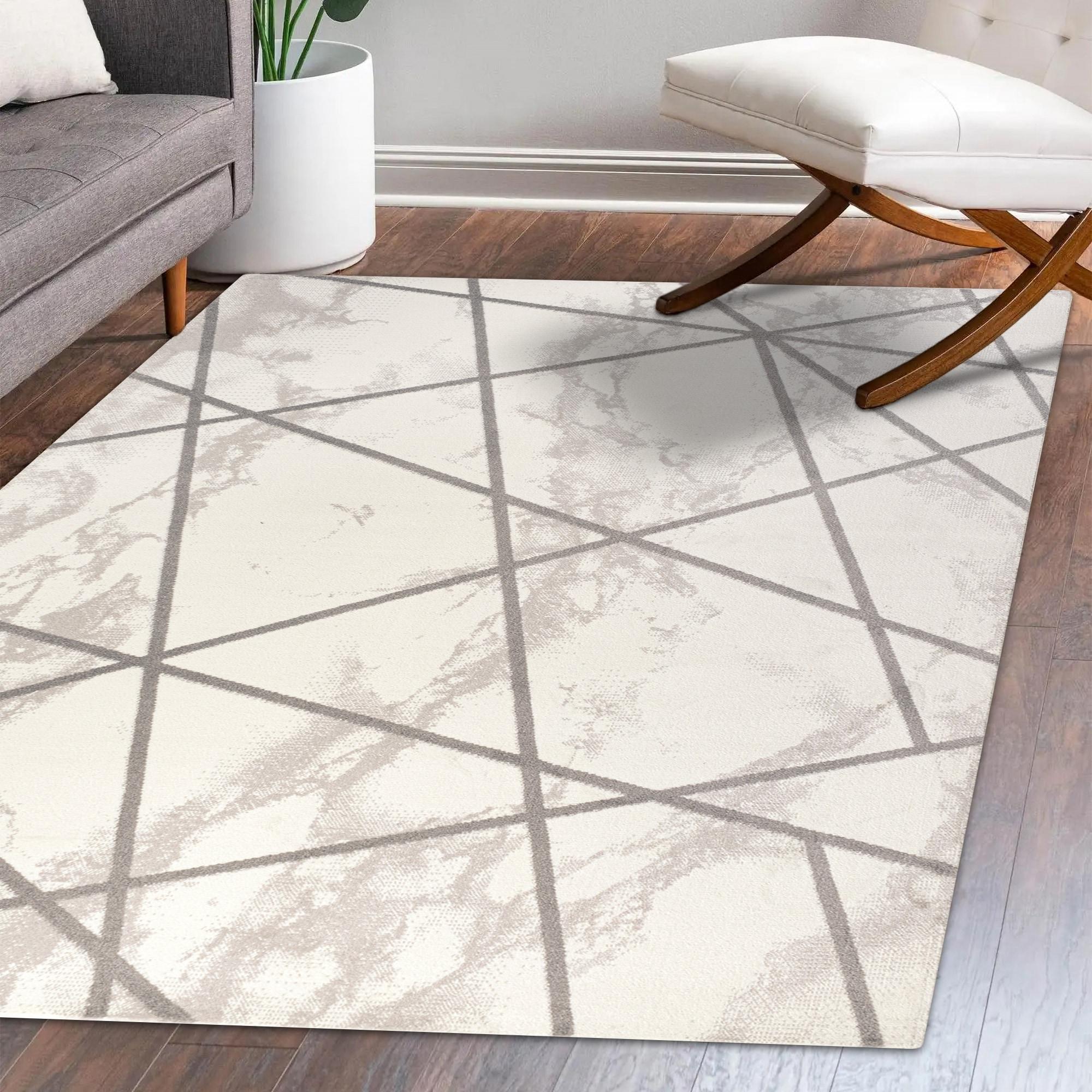 3' x 5' Patras Modern Geometric Marbled Area Rug, Ivory/Gray - JONATHAN Y