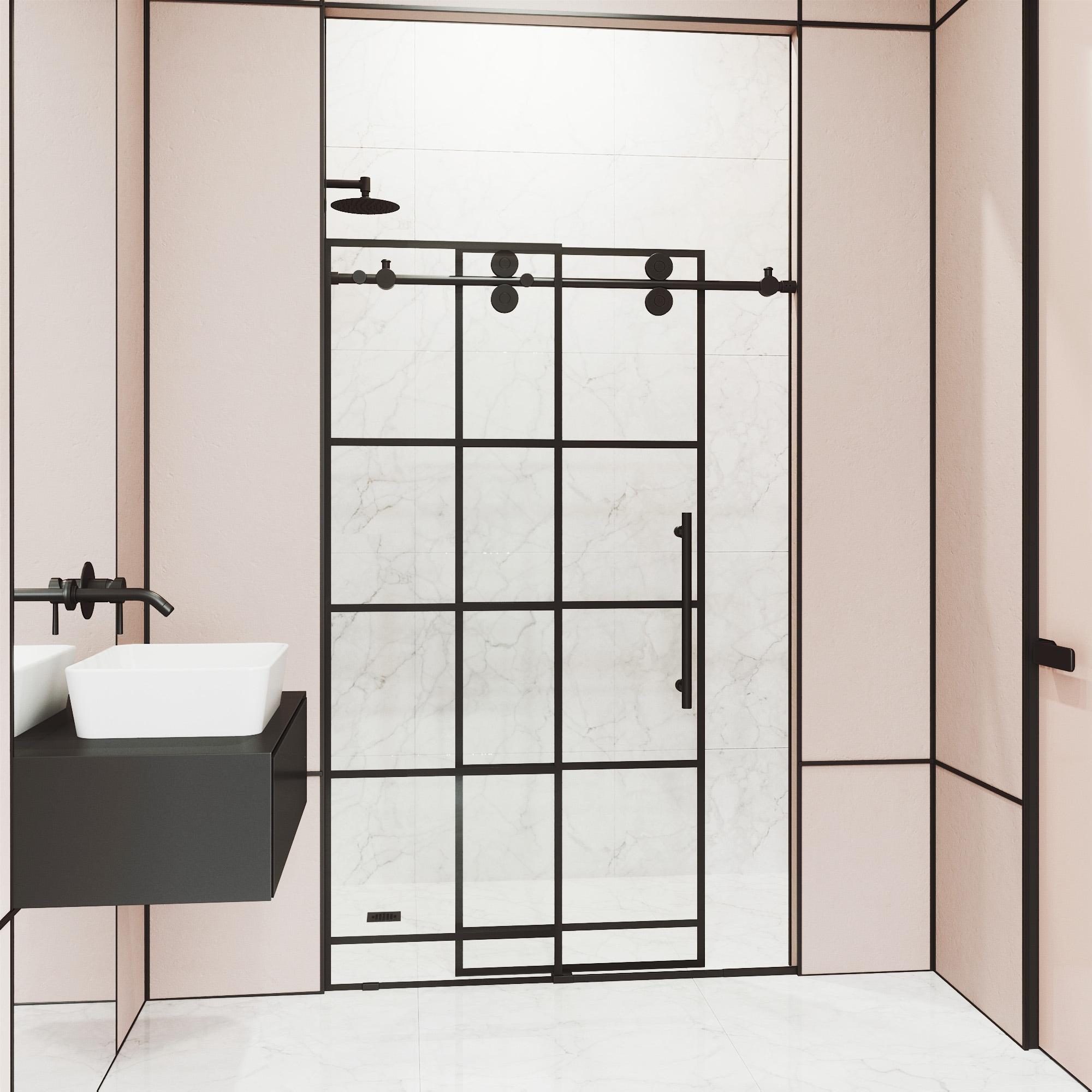 Elan 64-68" W x 74" HSliding Frameless Shower Door in Matte Black with 3/8" Clear Glass