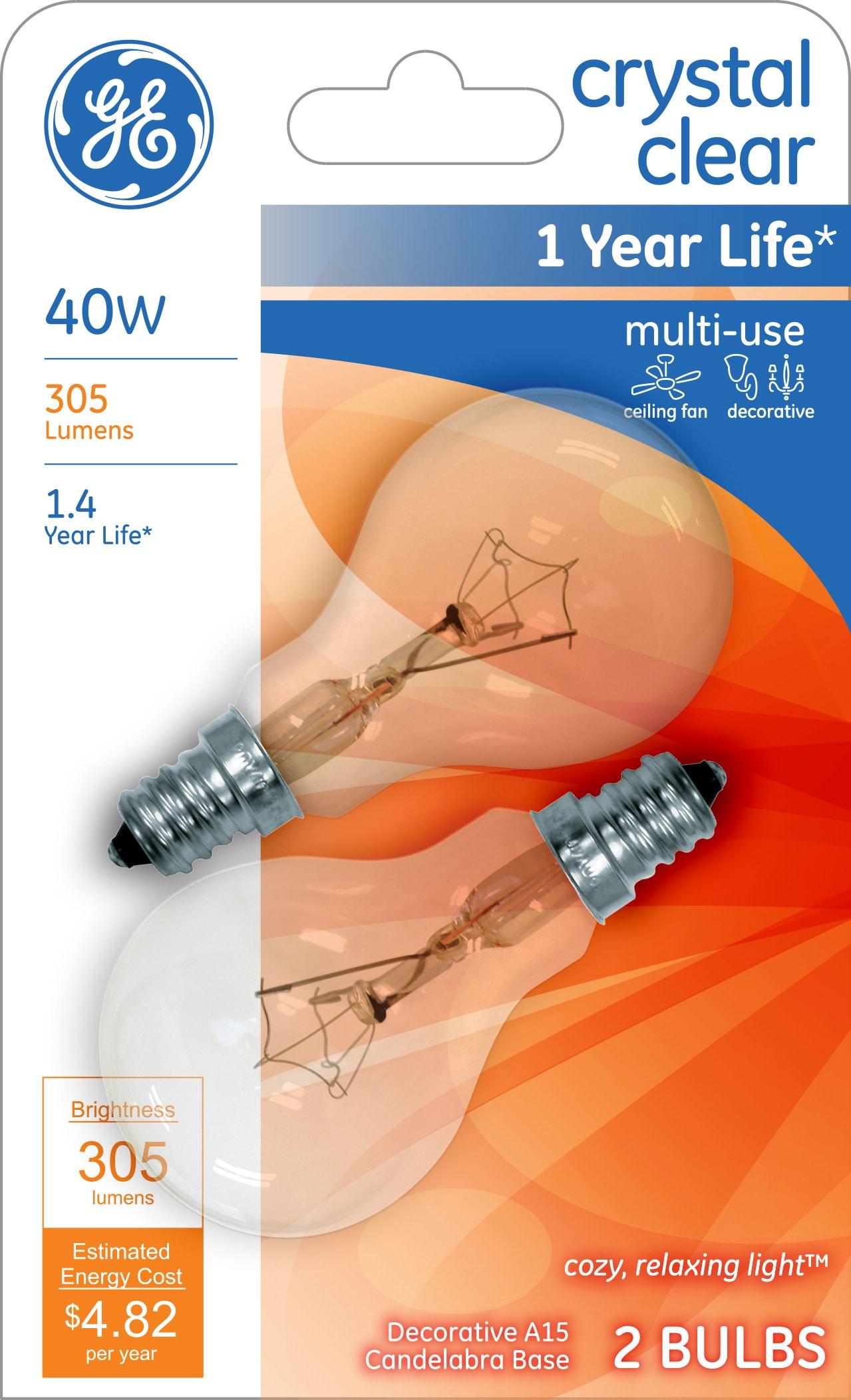 General Electric 40 Watt, A15 Base Clear Bulb (2 Pack)