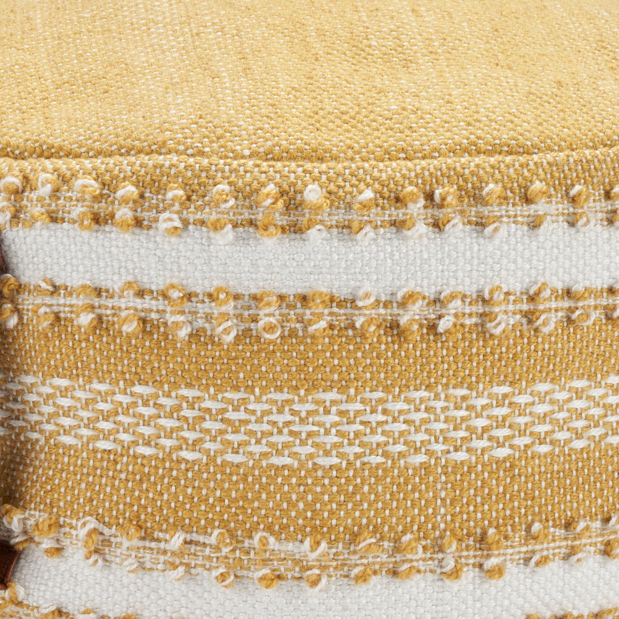 Mina Victory  Woven Stripes & Dots 20" x 20" x 12" Yellow Outdoor Poufs