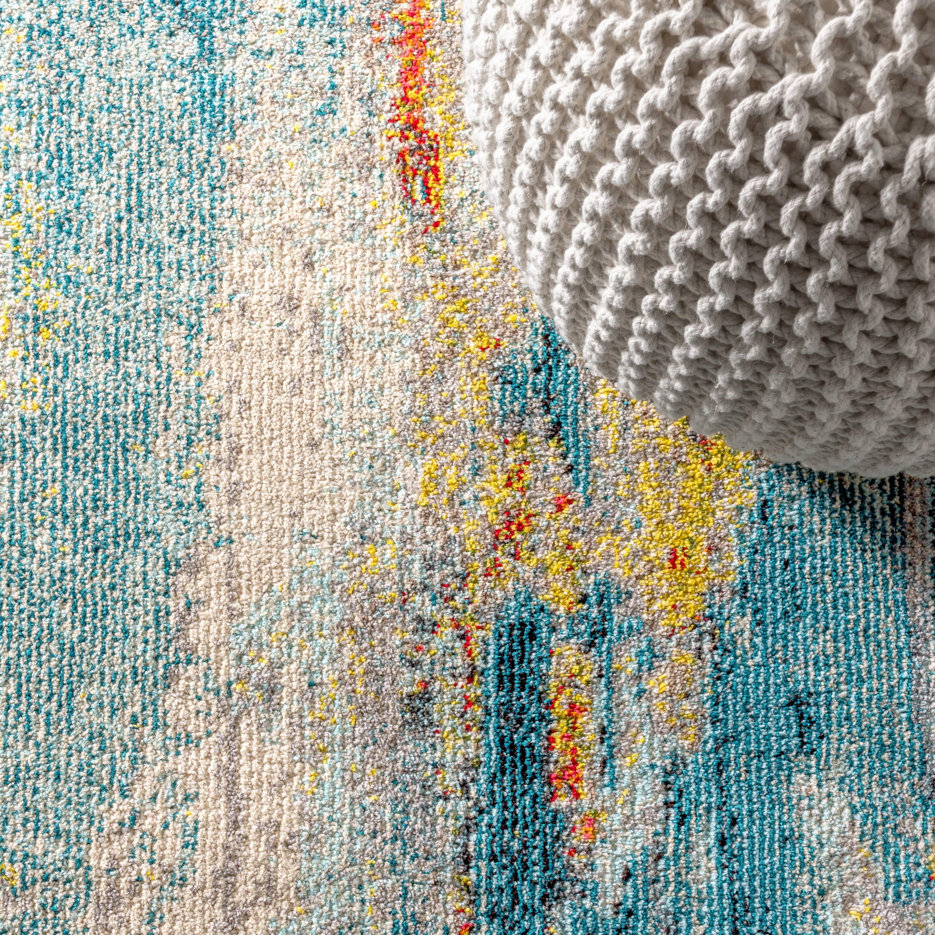 JONATHAN  Y Contemporary POP 5 x 8 (ft) Loomed Polypropylene Blue/Cream/Yellow Rectangular Indoor Abstract Bohemian/Eclectic Area rug