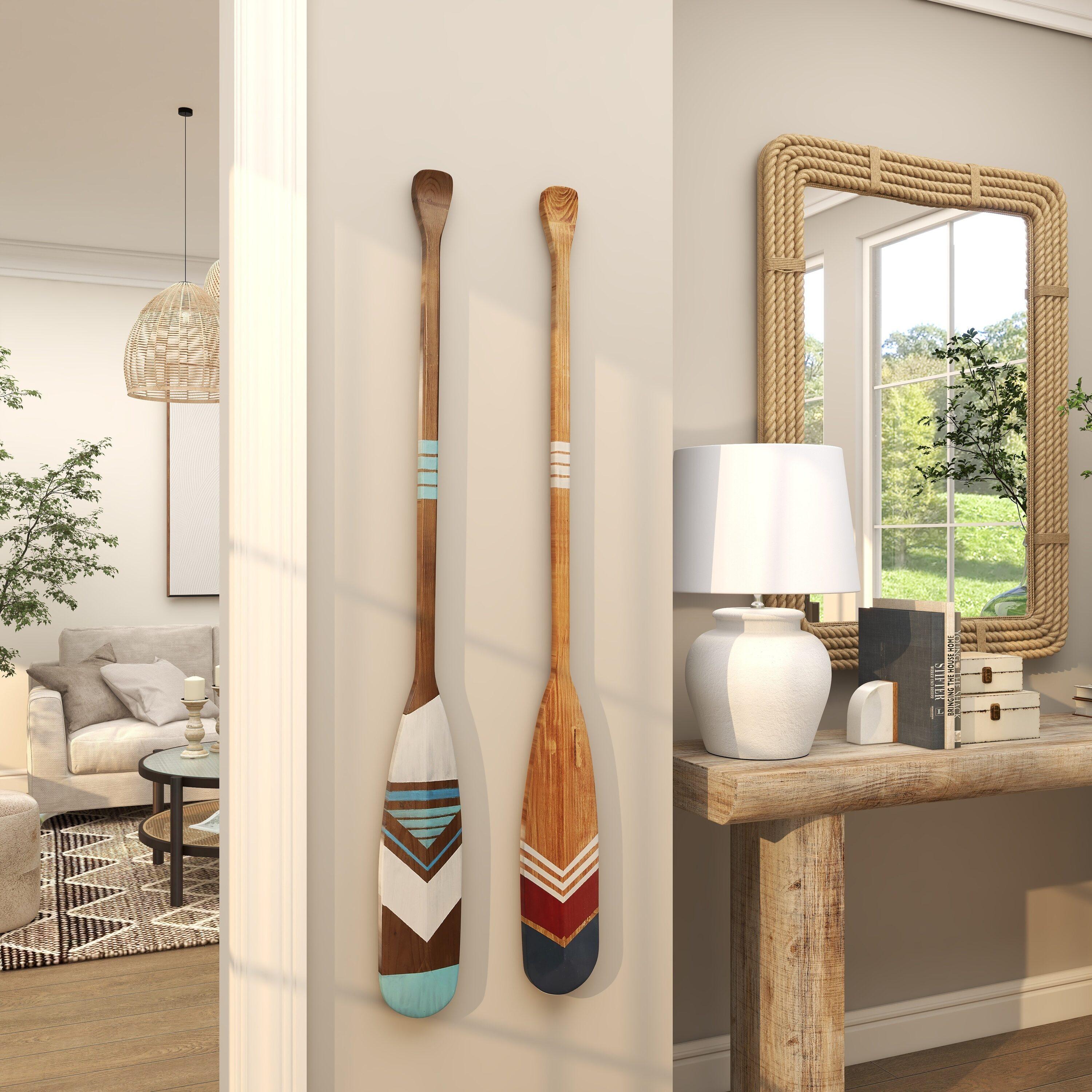 DecMode Multi Colored Wood Novelty Canoe Oar Paddle Wall Decor with Arrow and Stripe Patterns (2 Count)