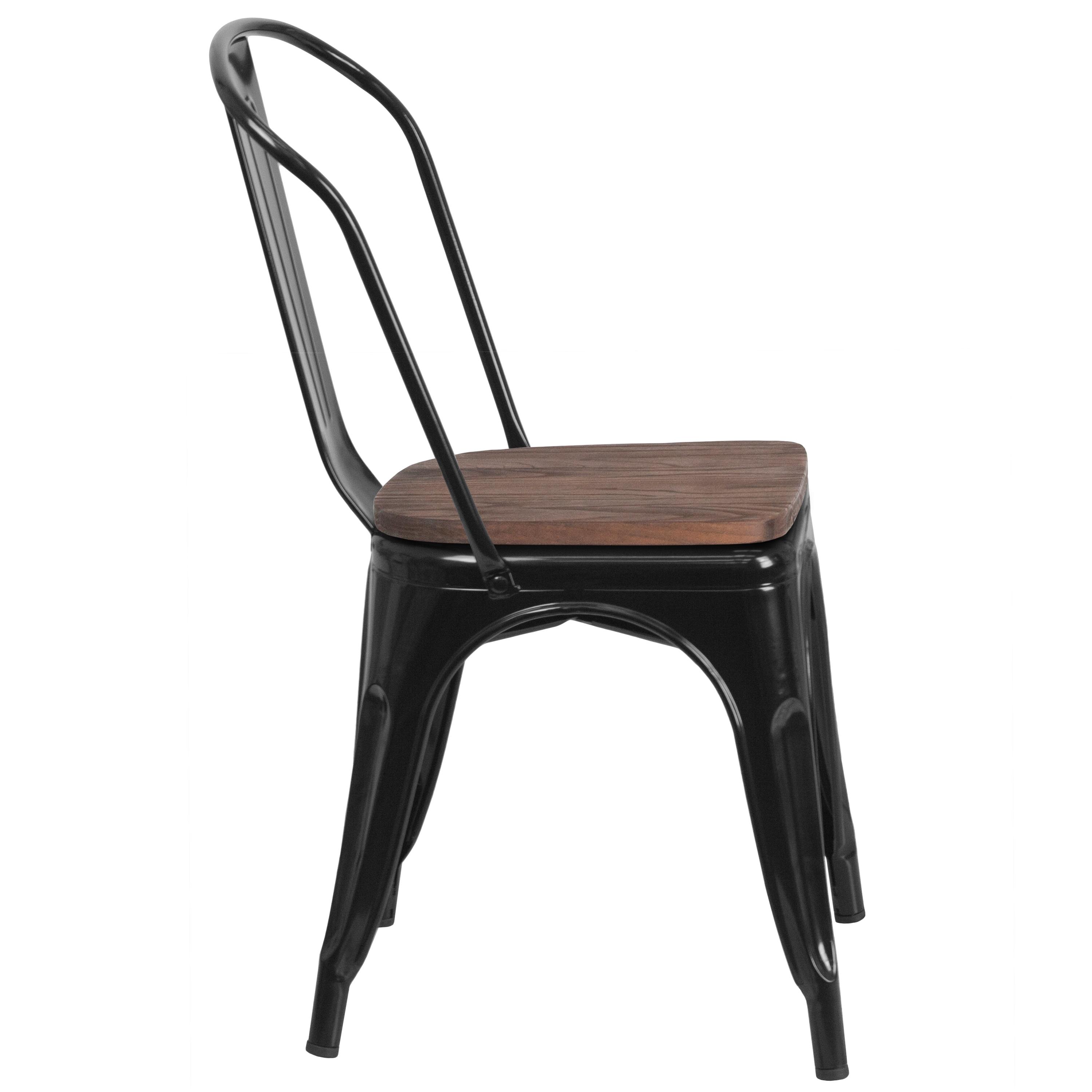 Flash Furniture Black Metal Stackable Chair with Wood Seat