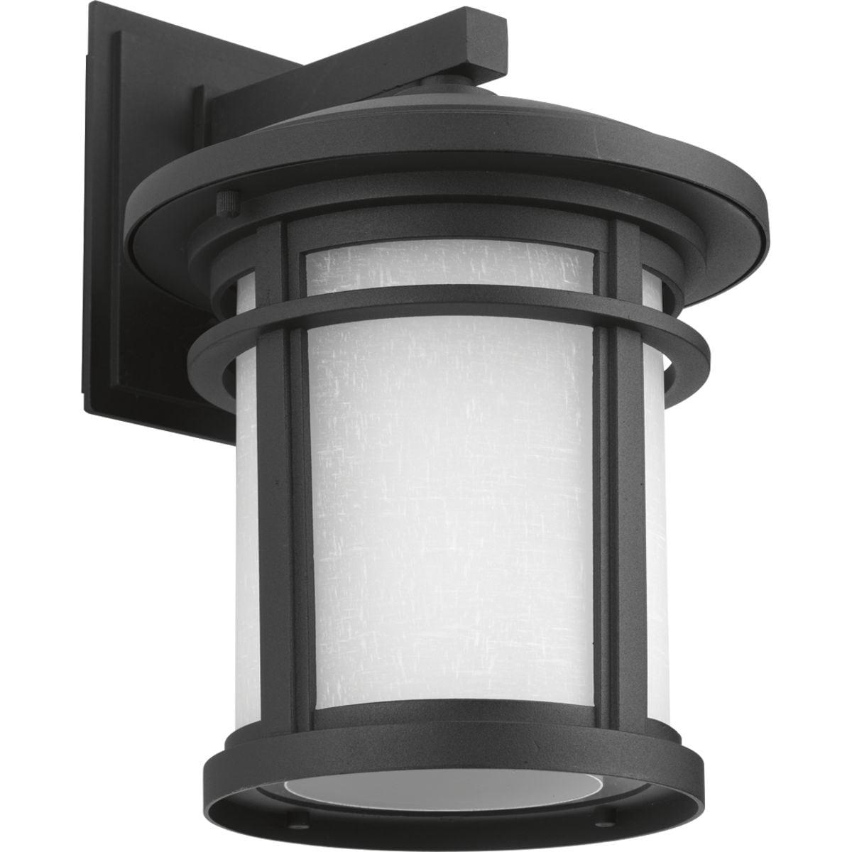 Progress Lighting Wish 1-Light Outdoor Black Wall Lantern with Etched Umber Linen Glass and Dark Sky Shield