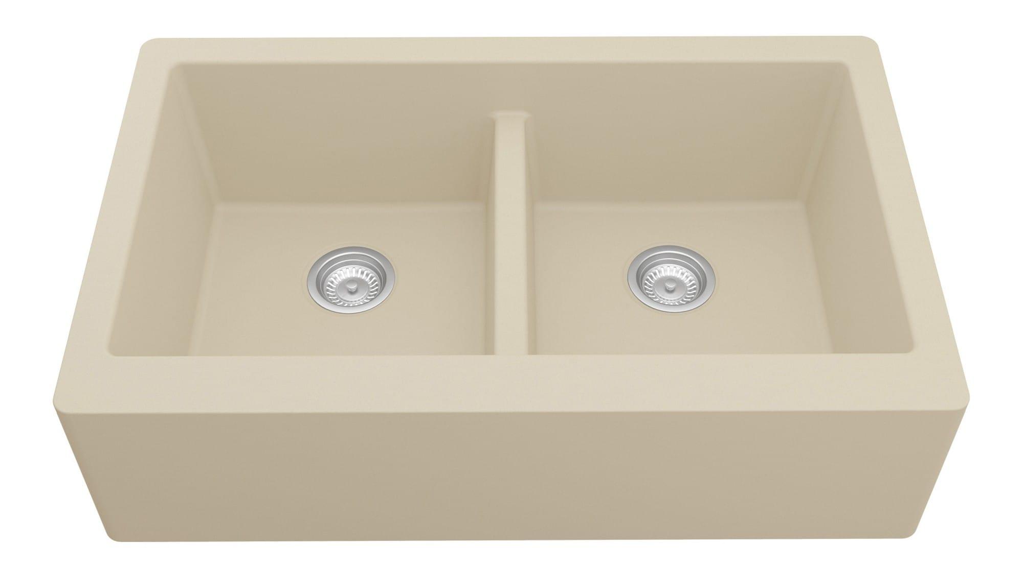 Karran Quartz 34'' X 21-1/4'' 50/50 Double Bowl Farmhouse/Apron Front Kitchen Sink Kit