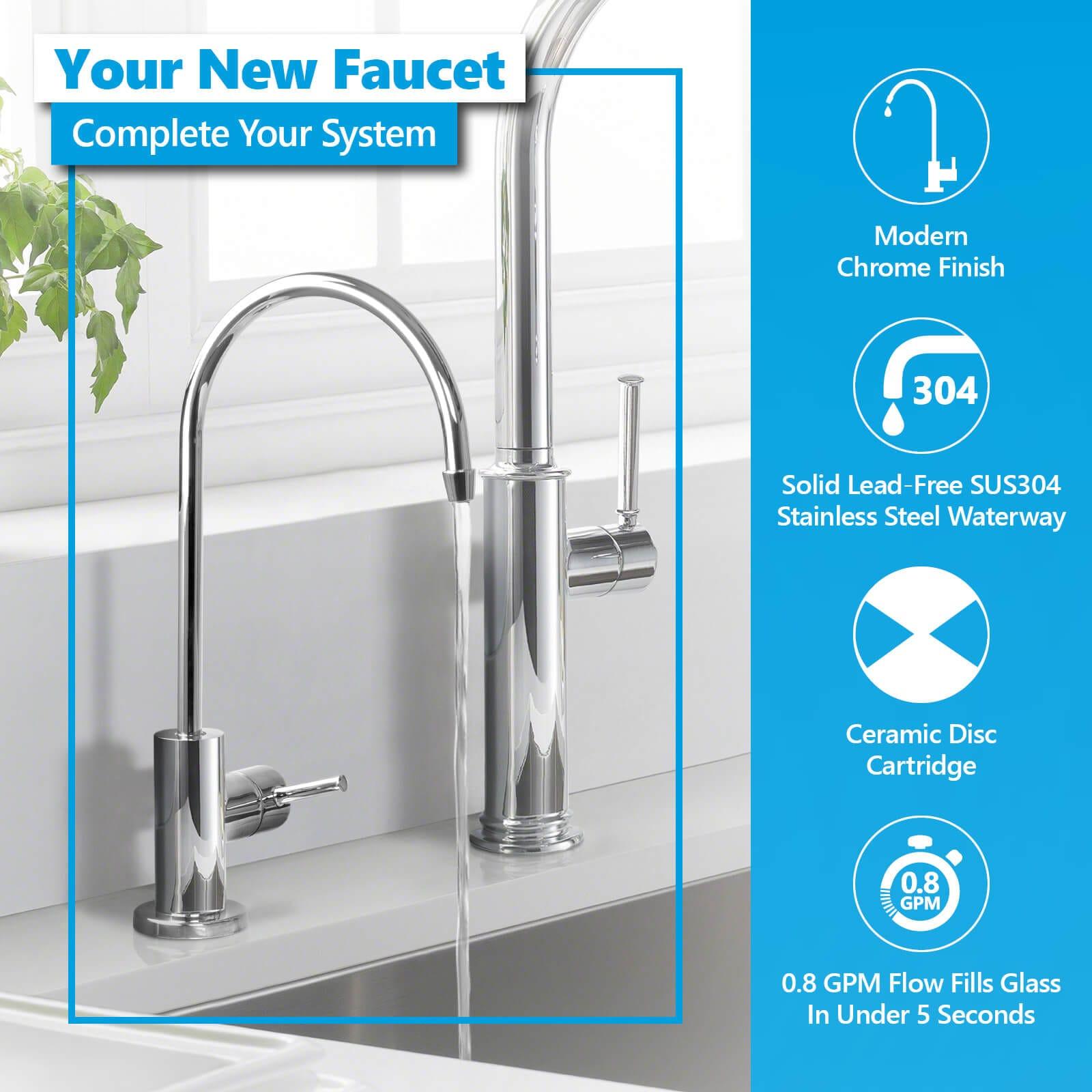 Express Water Modern Water Filter Faucet – Chrome – Drinking Water Faucet – Reverse Osmosis Filtration System and Kitchen Sink Beverage Faucet – Simple 3-Piece Easy Install Faucet