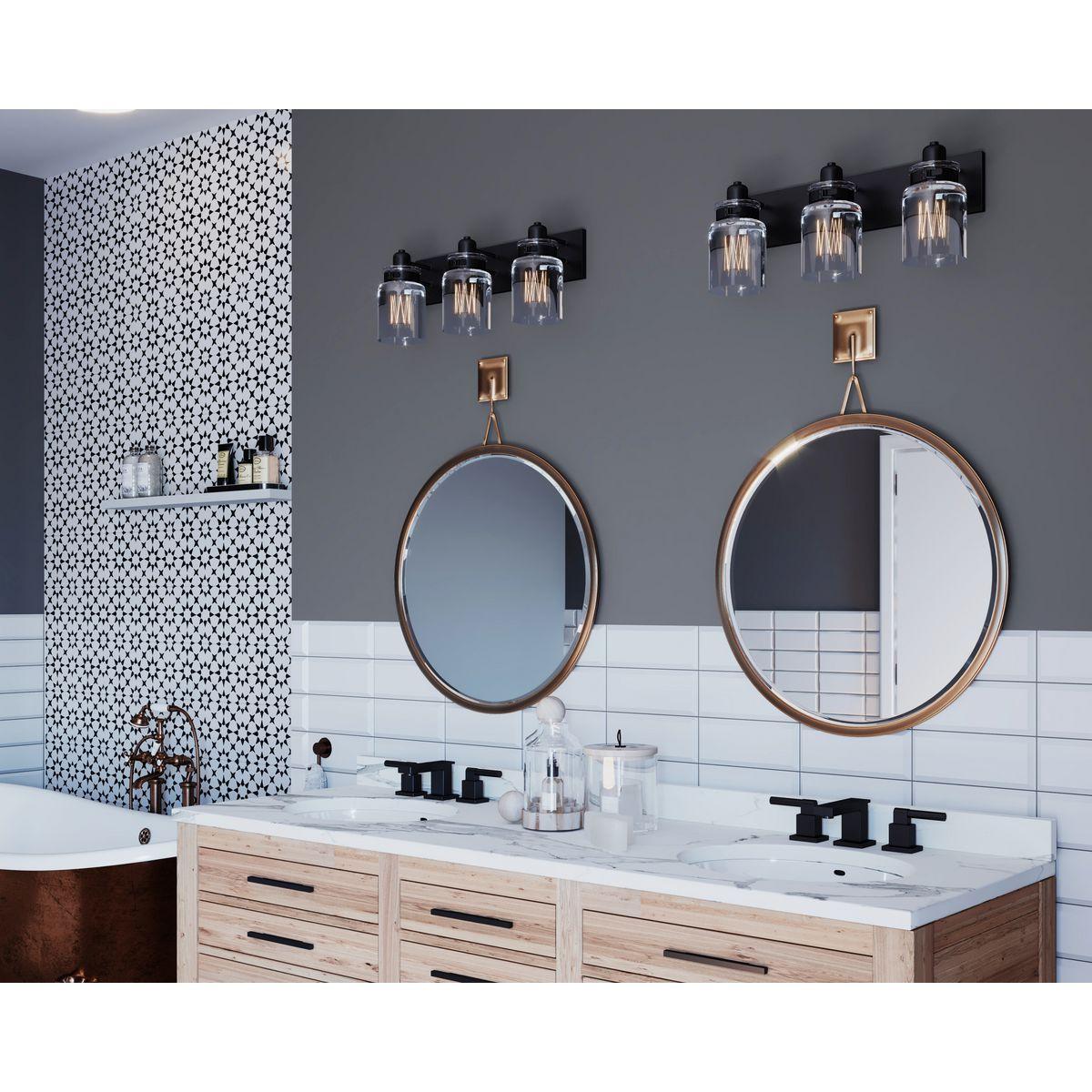 Progress Lighting Calhoun 3-Light Bath Vanity, Steel, Antique Bronze, Clear Glass Shade