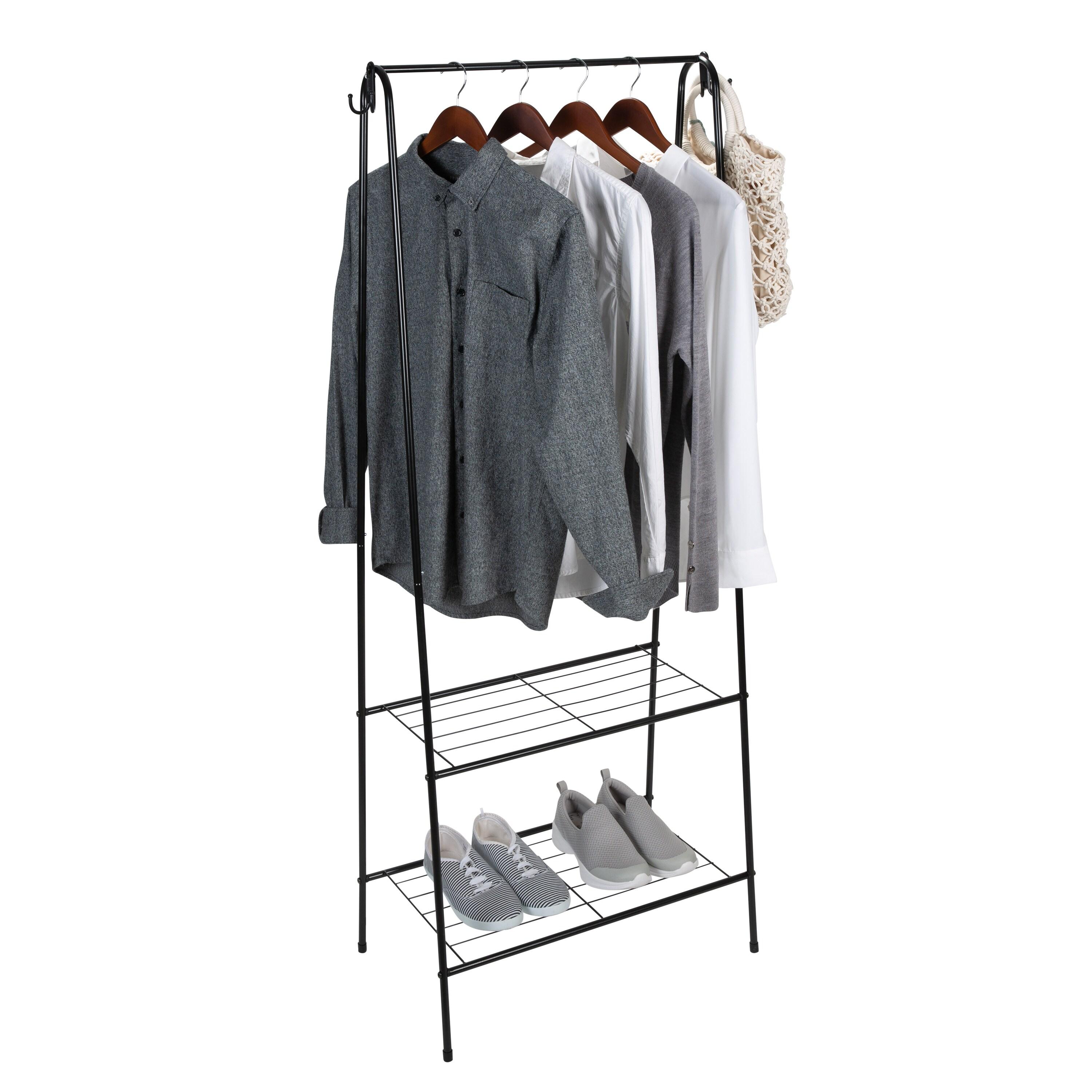 Organize It All Clothing Garment Rack with 2 Shelves and 2 Hooks Black