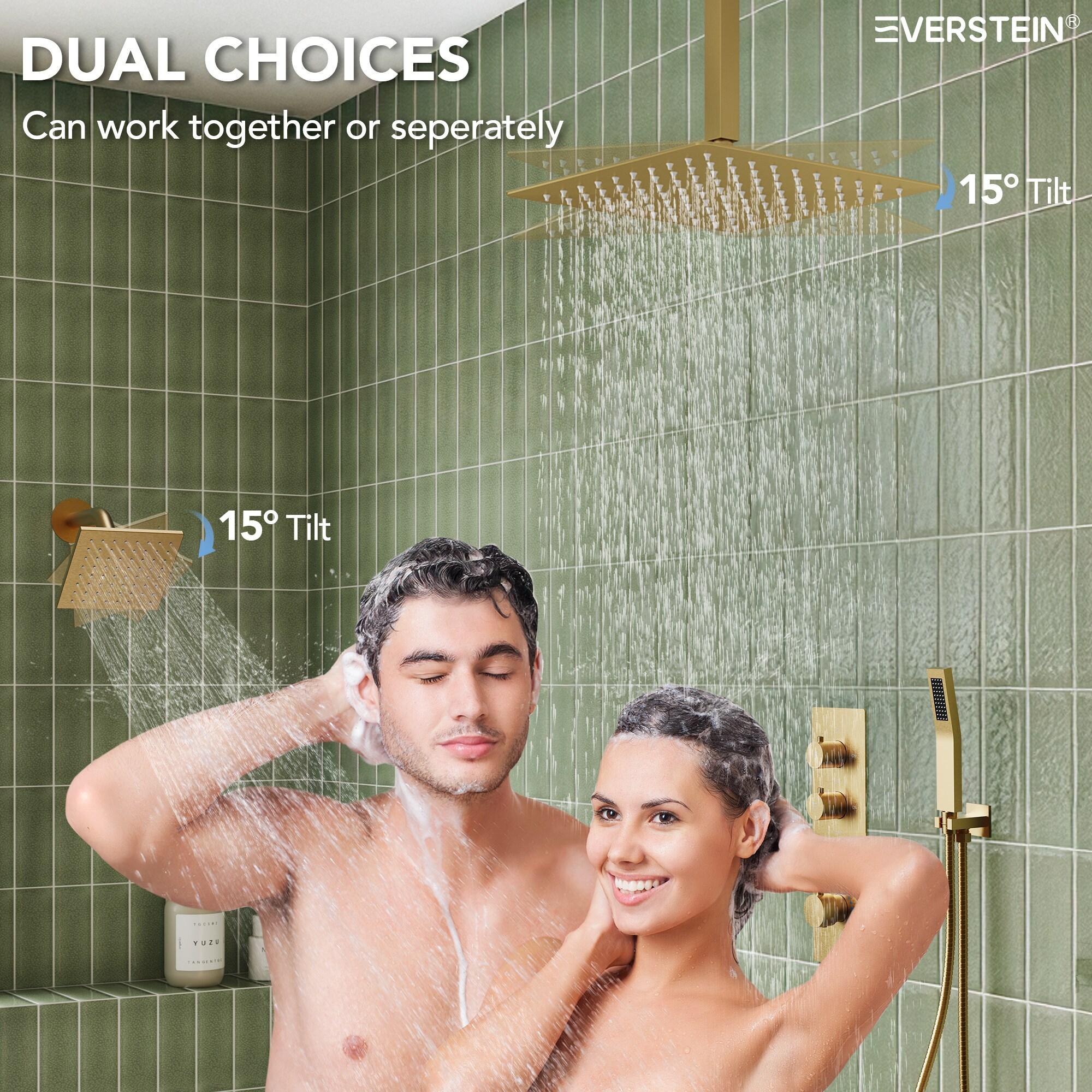 Thermostatic Shower Faucet 16" High-Pressure Triple Showerheads with Rough-In Valve