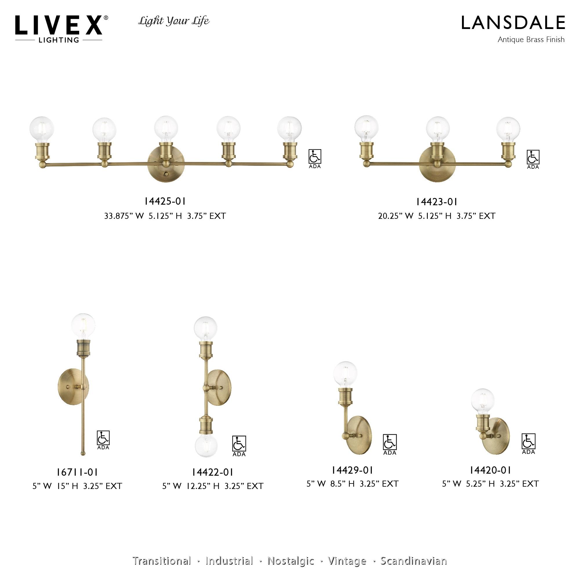 Livex Lighting Lansdale 1 - Light Vanity in  Antique Brass