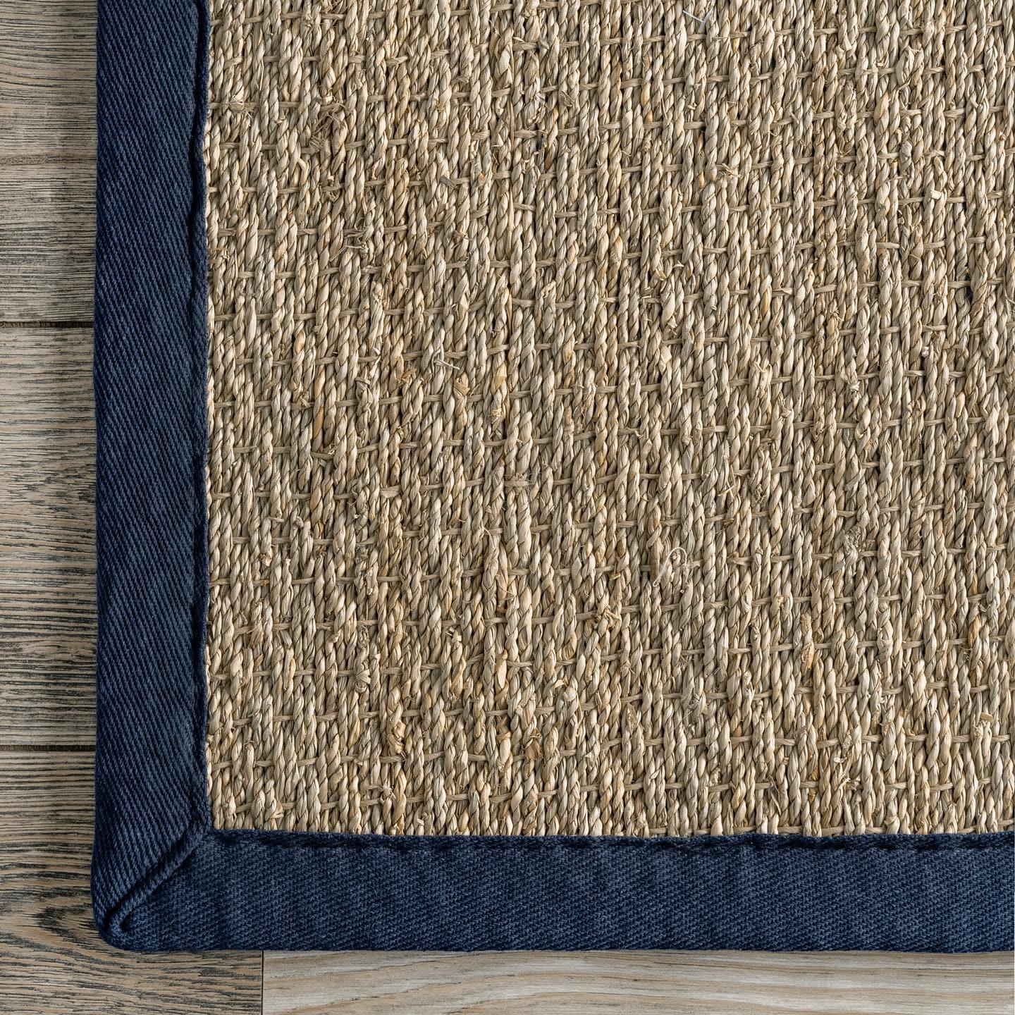 nuLOOM 3x5 Elijah Seagrass Area Rug, Navy, Solid Farmhouse Style, Cotton Bordered, Basketweave, Natural Fiber, For Bedroom, Dining Room, Living Room, Hallway, Office, Kitchen, Entryway