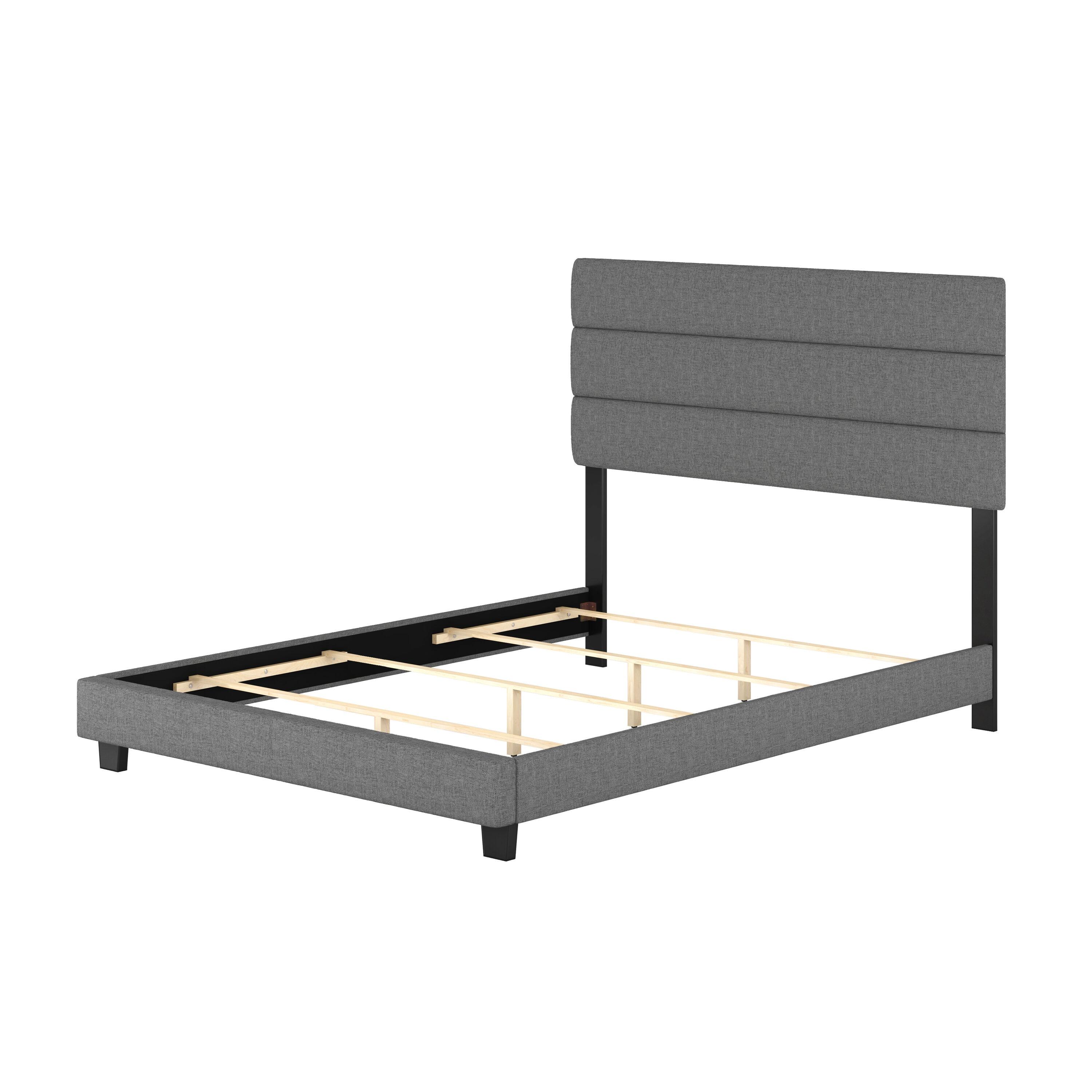 Boyd Sleep Ravenna Upholstered Linen Tri-Panel Channel Adjustable Height Headboard Platform Bed Frame