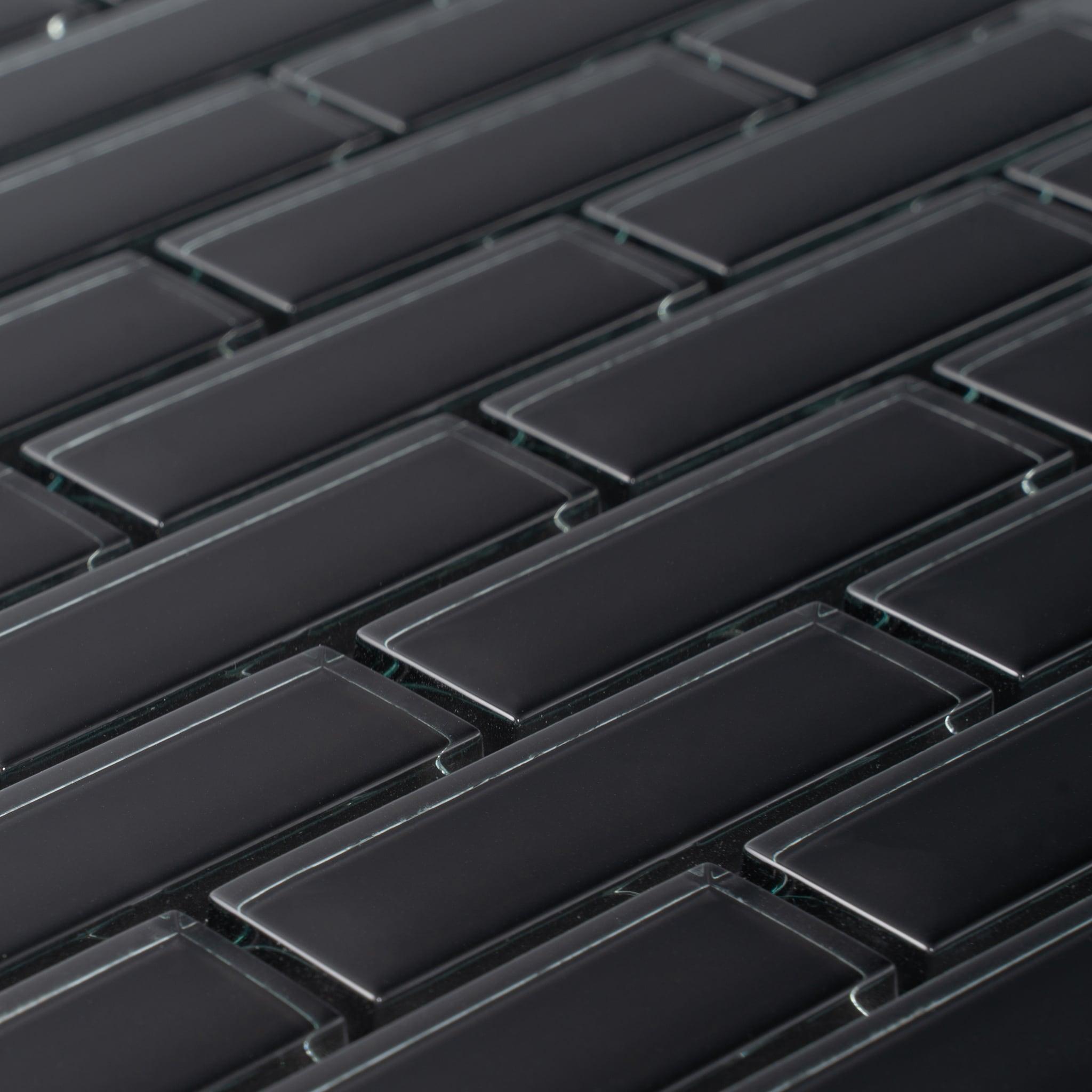 Apollo Tile   5 Pack 11.9-in x 11.9-in Black Rectangular Glossy Finished Glass Mosaic Wall and Floor Tile (4.92 sq ft/case)