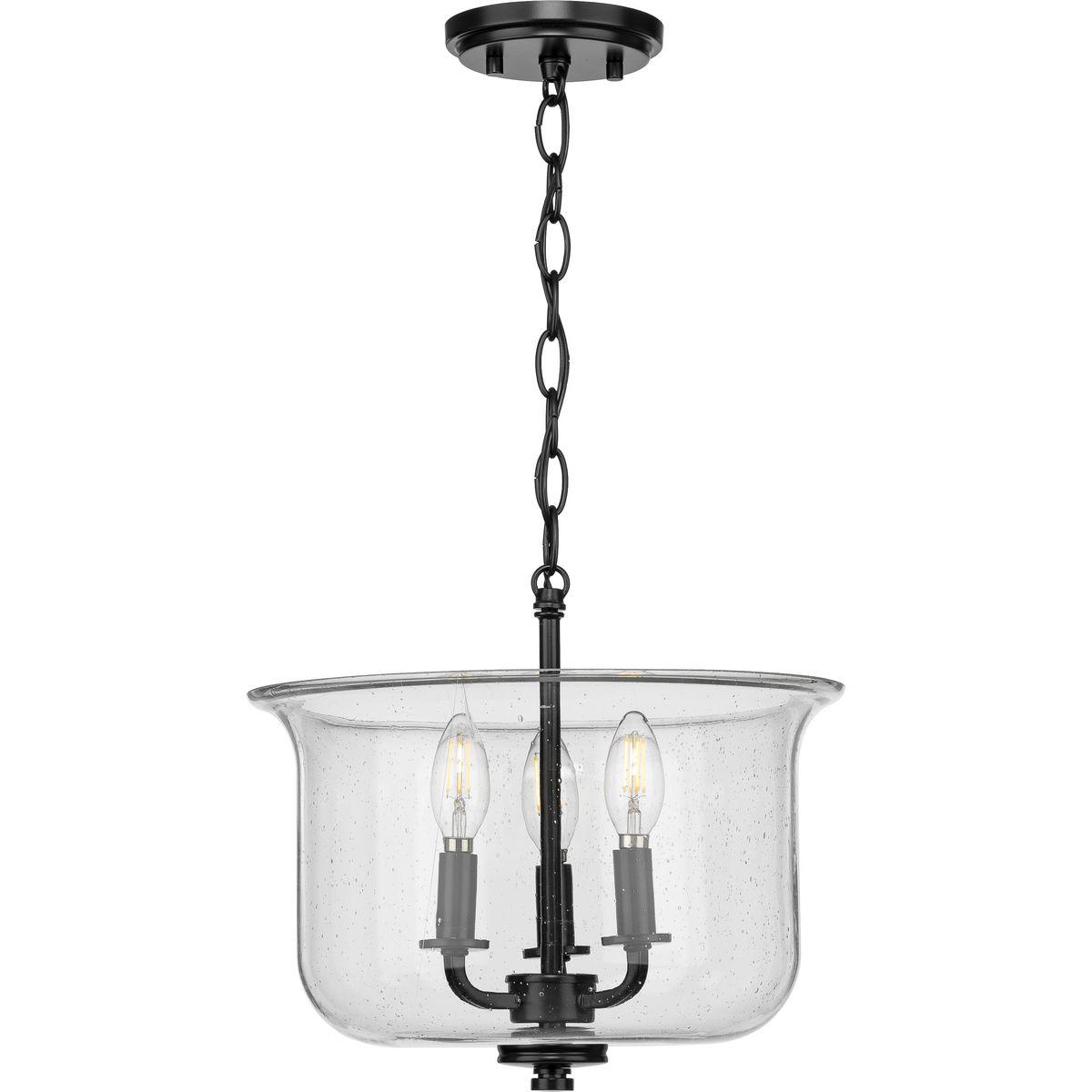 Progress Lighting Winslett 3-Light Semi-Flush Mount, Matte Black, Seeded Glass Shade
