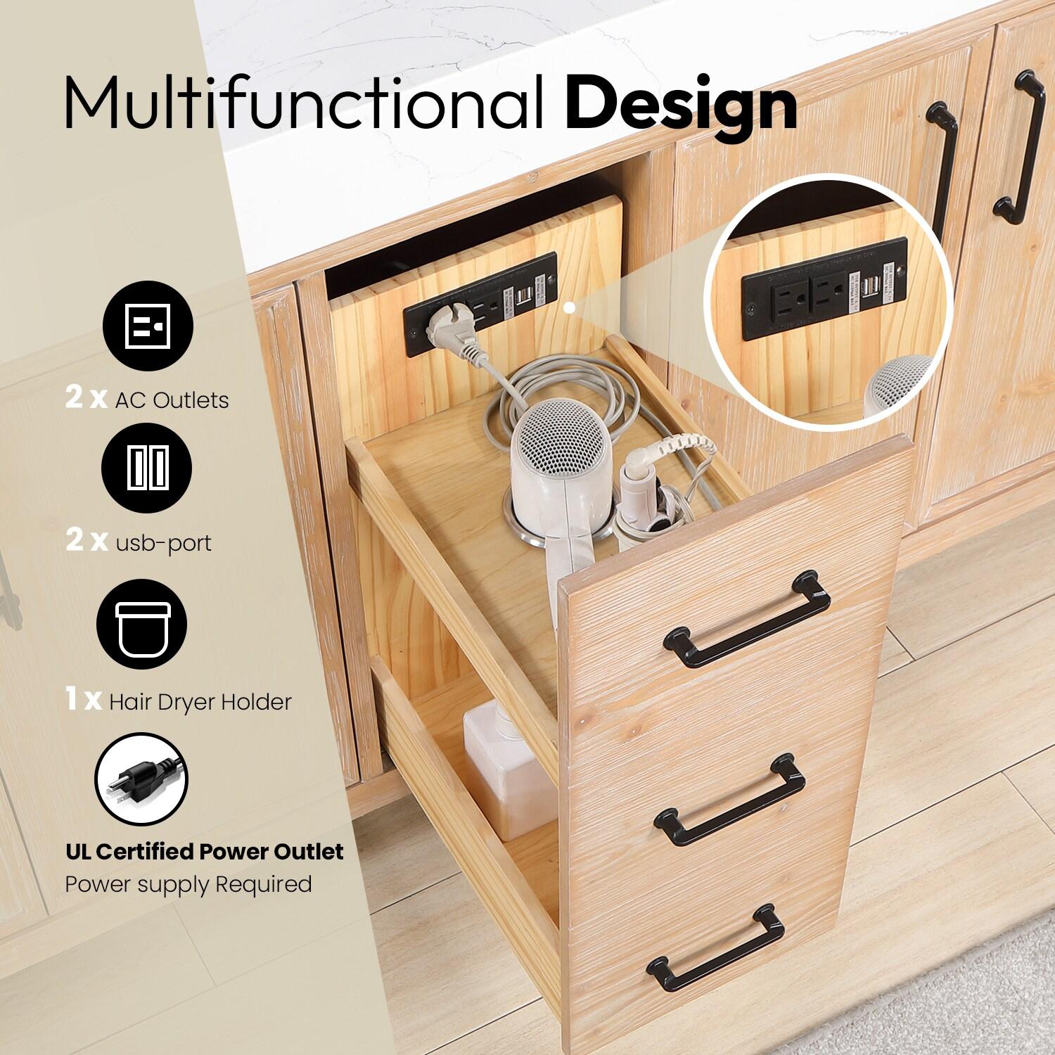 Vinnova Leon 84" Wood Double Vanity with Adjustable Drawer in Brown/White