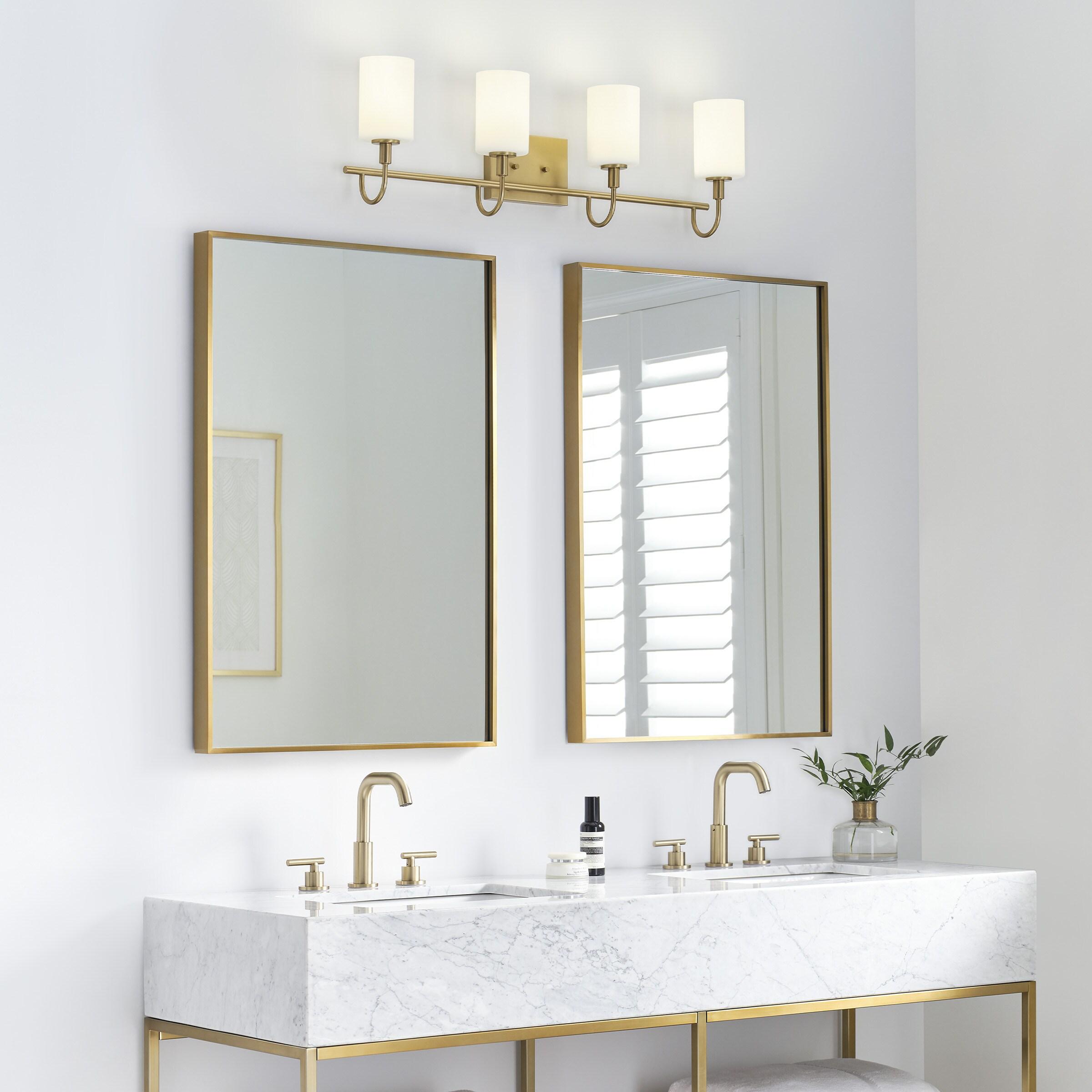 Alvin Modern Satin Brass 4-Light Vanity with Etched Glass