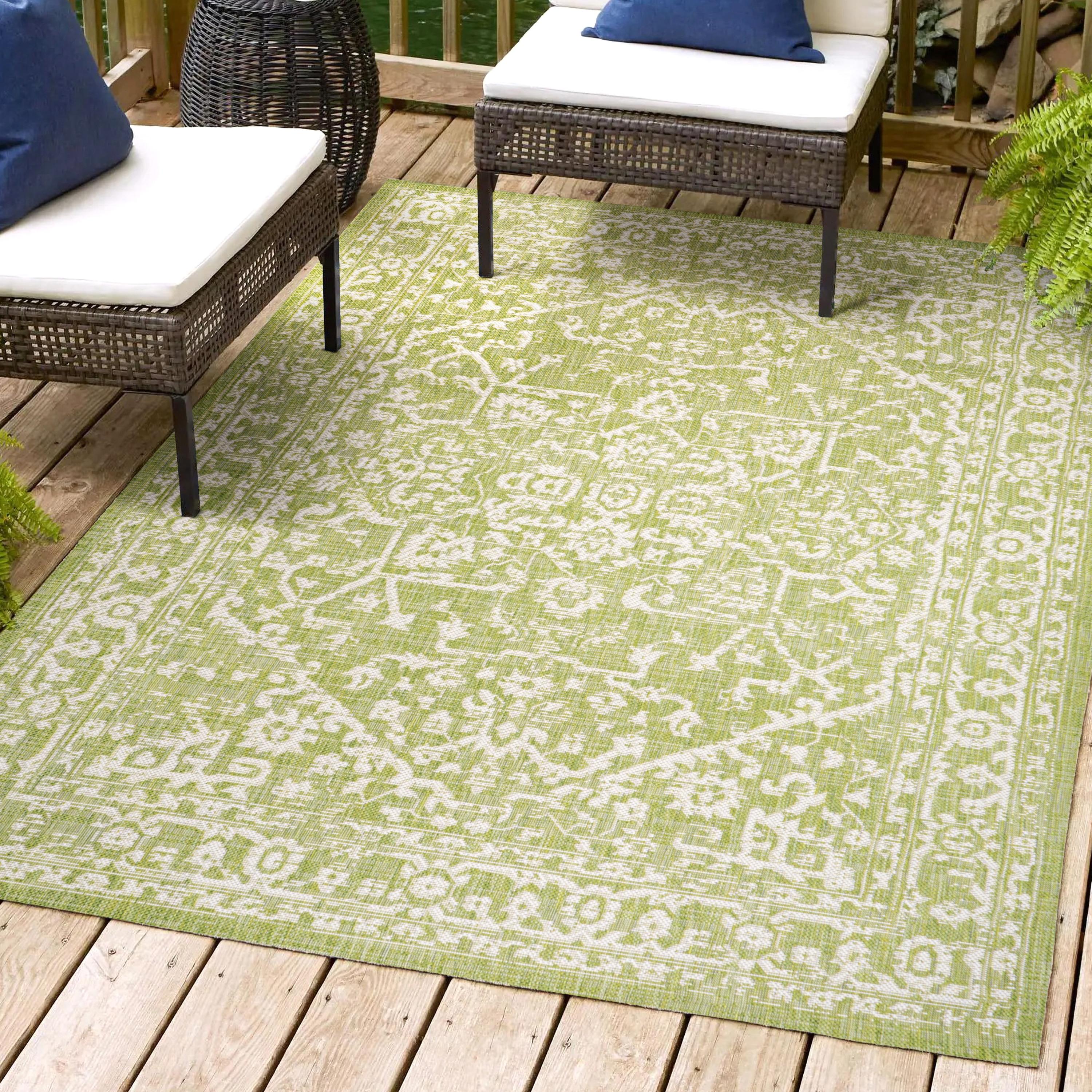 8' x 10' Malta Bohemian Styled Medallion Textured Weave Indoor/Outdoor Area Rug, Green/Cream - JONATHAN Y