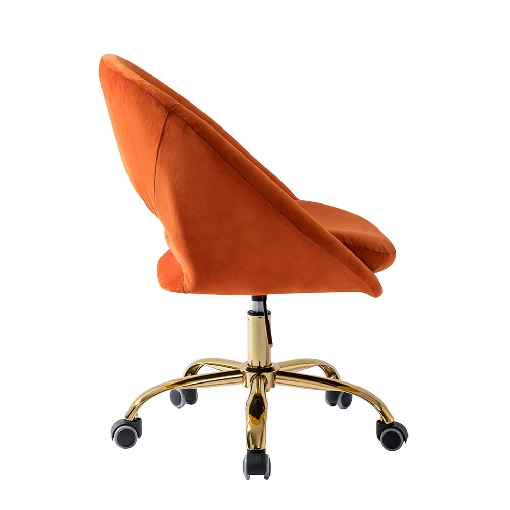 Velvet Swivel Rolling Home Office Chair Height Adjustable Computer Task Chair Metal Base Bedroom Orange