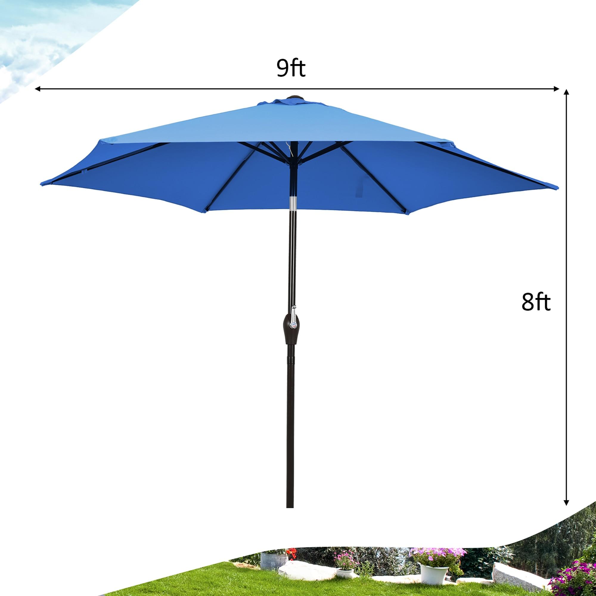 Resenkos 9 ft Outdoor Market Patio Table Umbrella Push Button Tilt Crank Lift-Blue, Patio Offset Umbrella with Easy Tilt Adjustment, Outdoor Hanging Umbrella, Sunshade Umbrella Canopy