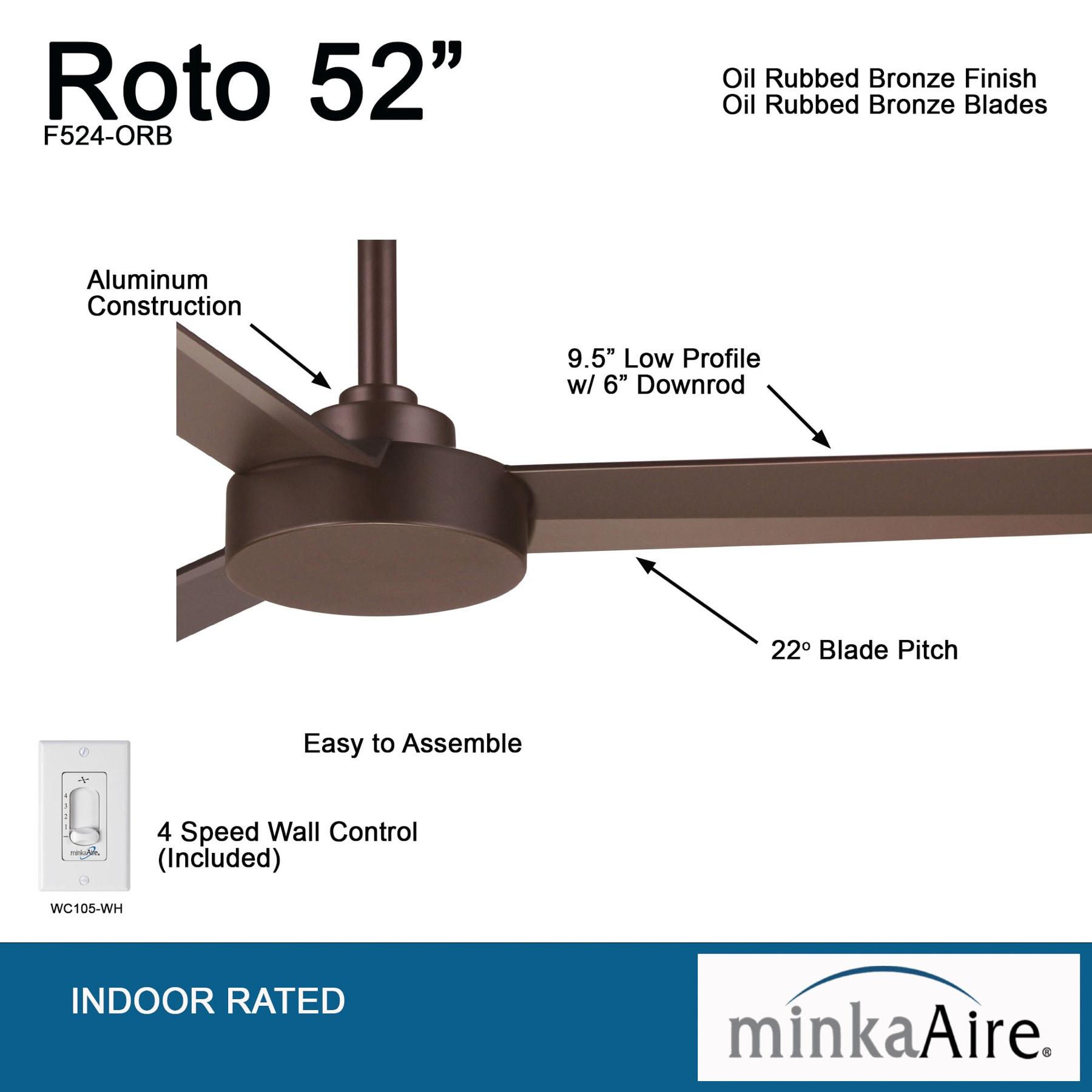 52" Roto 3 - Blade Propeller Ceiling Fan with Wall Control